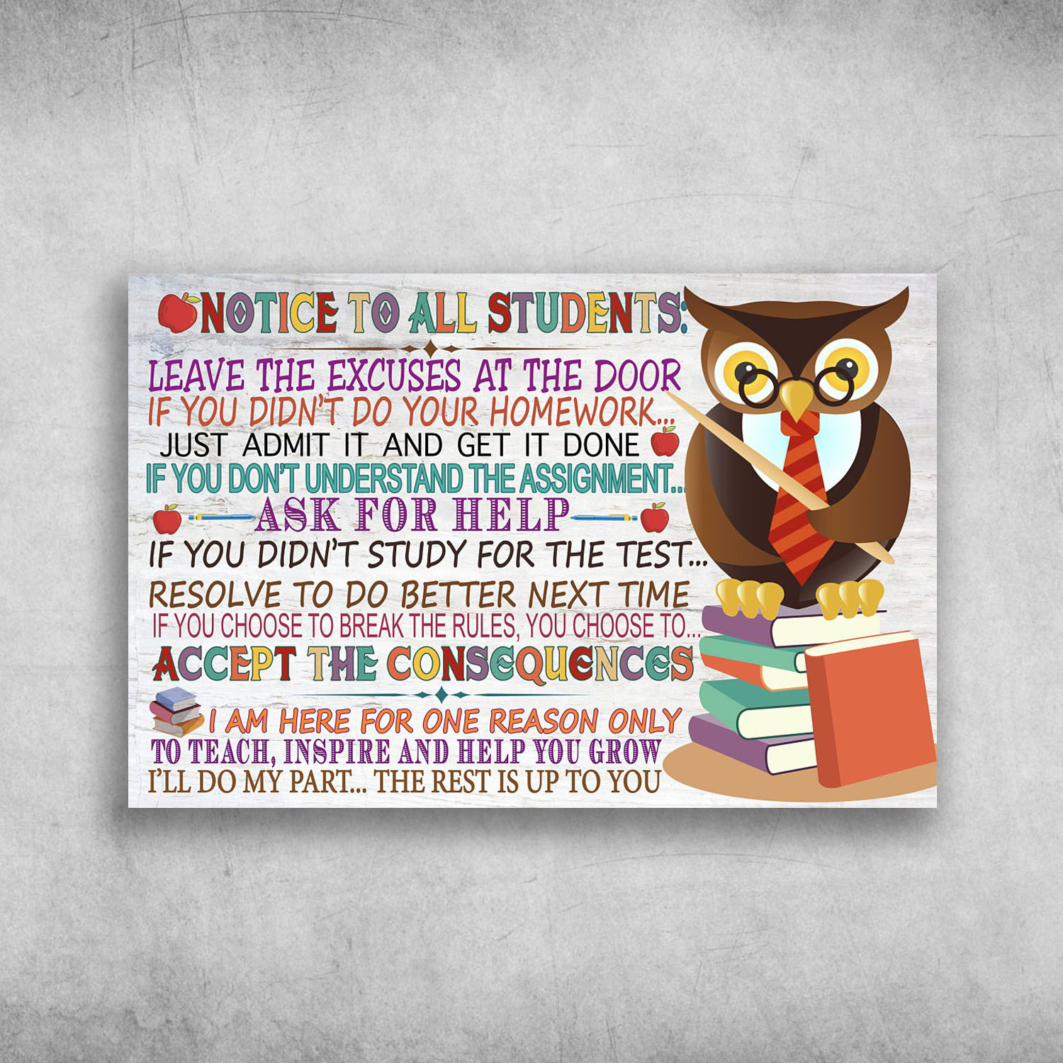 Notice To All Students Leave The Excuses At The Door Owl Teacher