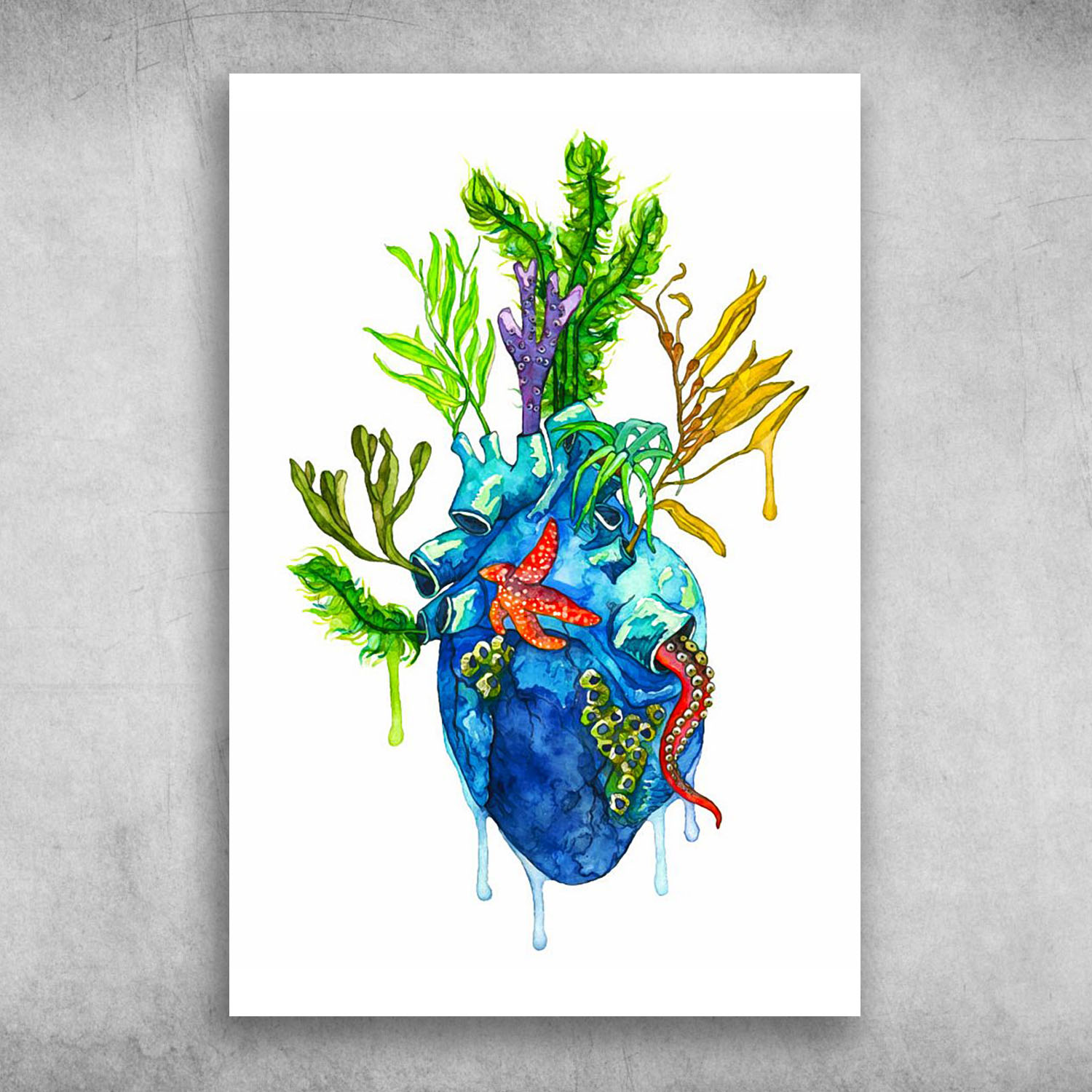 Watercolor Painting Ocean Heart Anatomical Heart