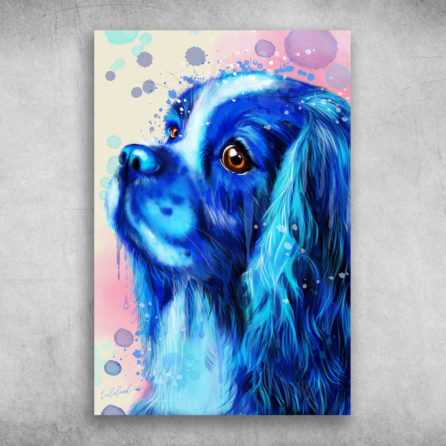 Beautiful Blue Watercolor Painting Of Cavalier King Charles Spaniel