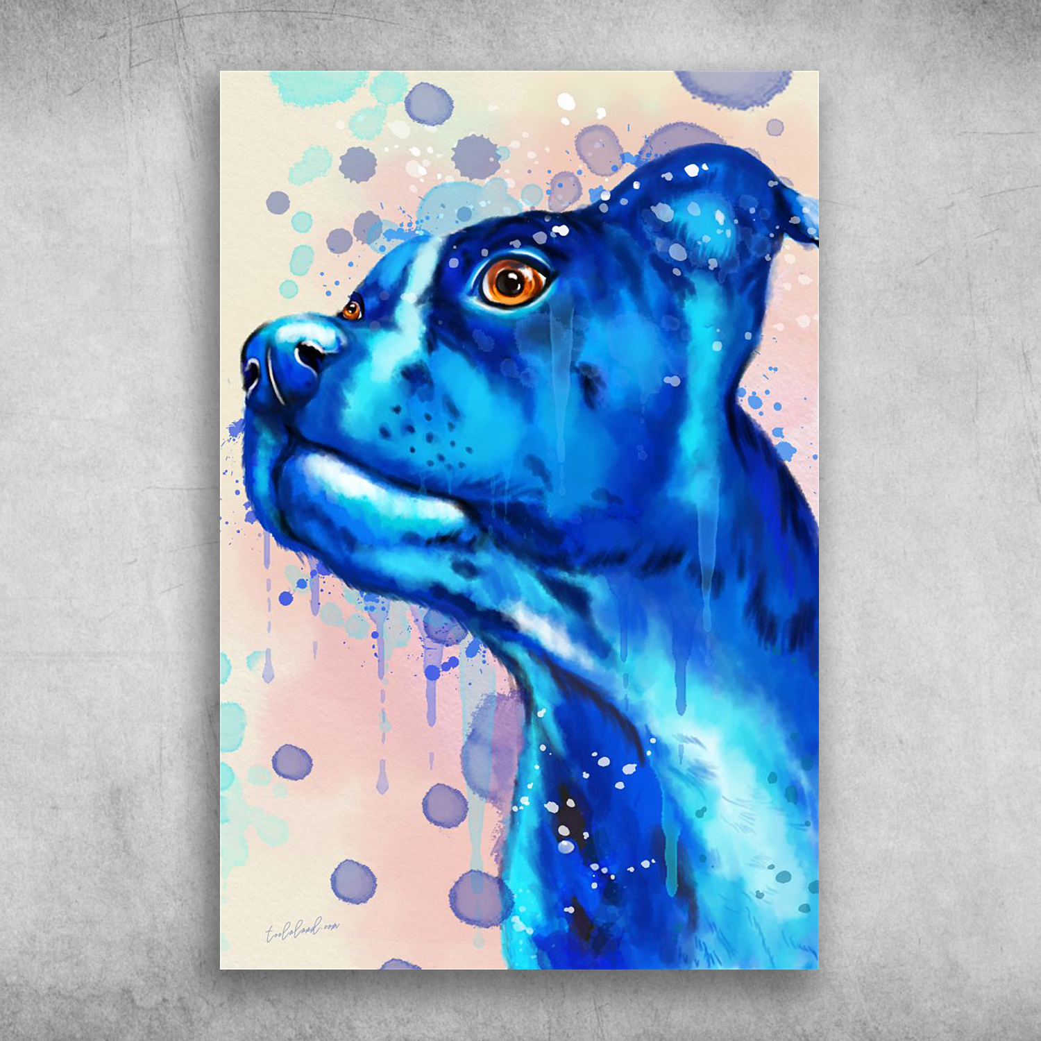 Beautiful Blue Watercolor Painting Of Staffordshire Bull Terrier Dog