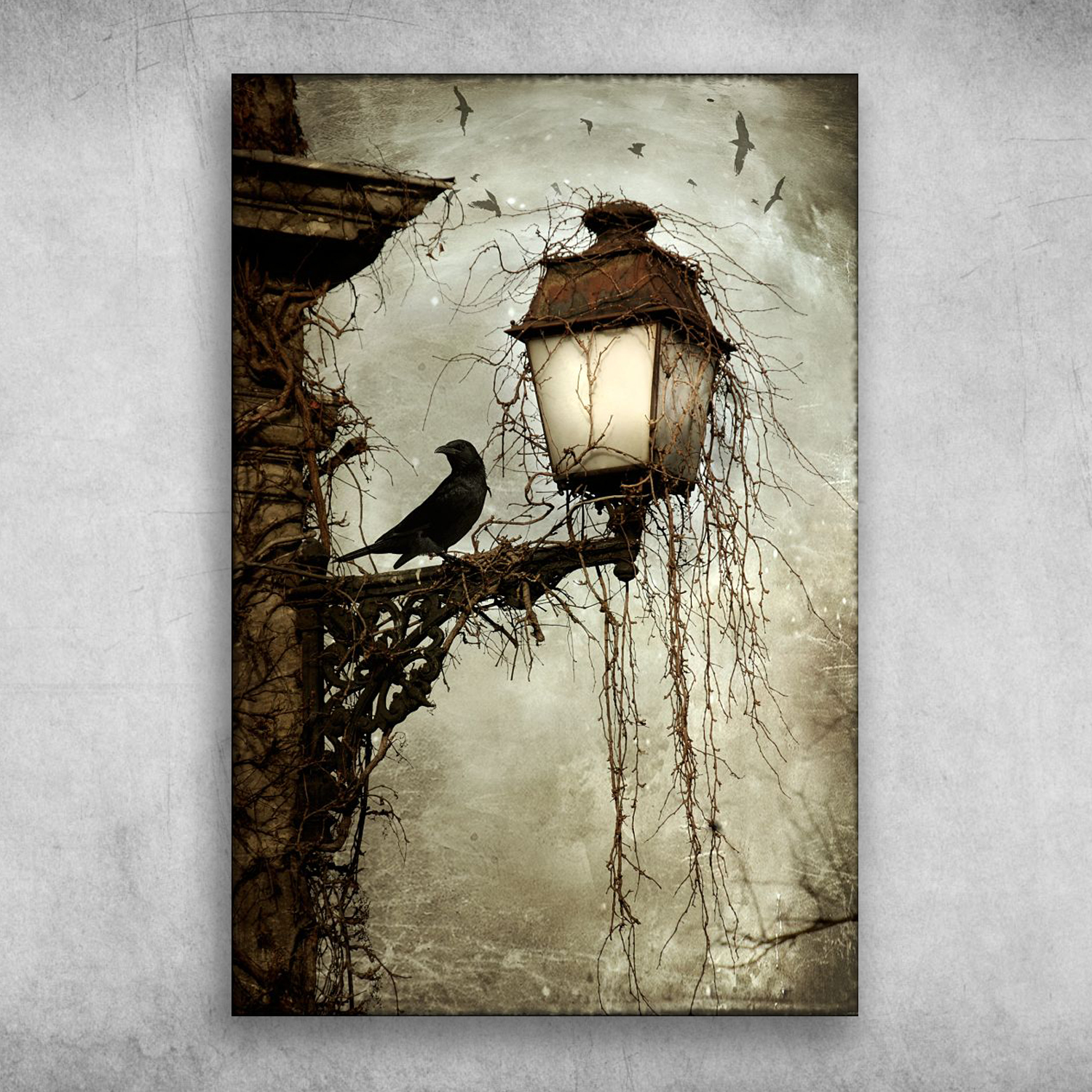 Black Bird And A Lamp Horror Halloween Landscape