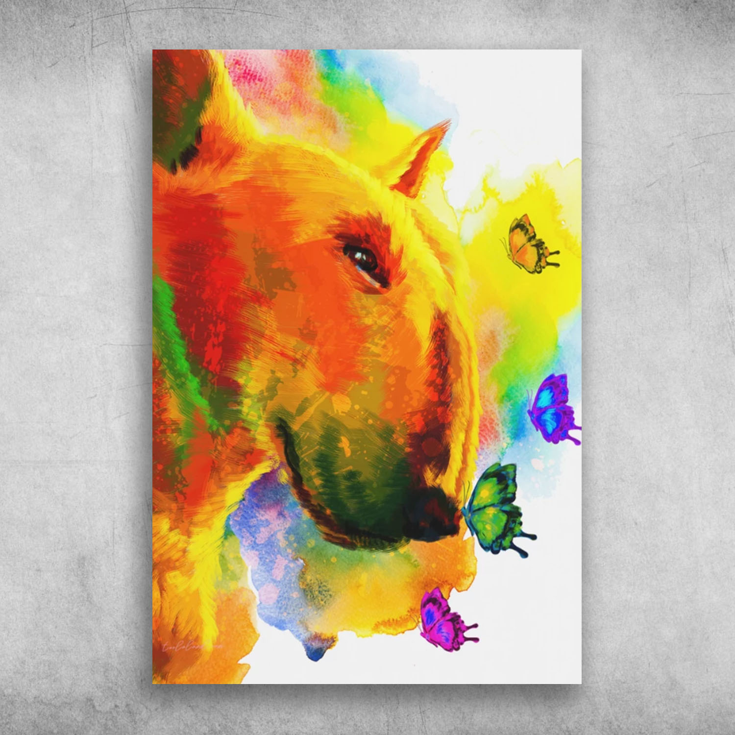 Bull Terrier Beautiful Colorful Unicorn And Butterfly
