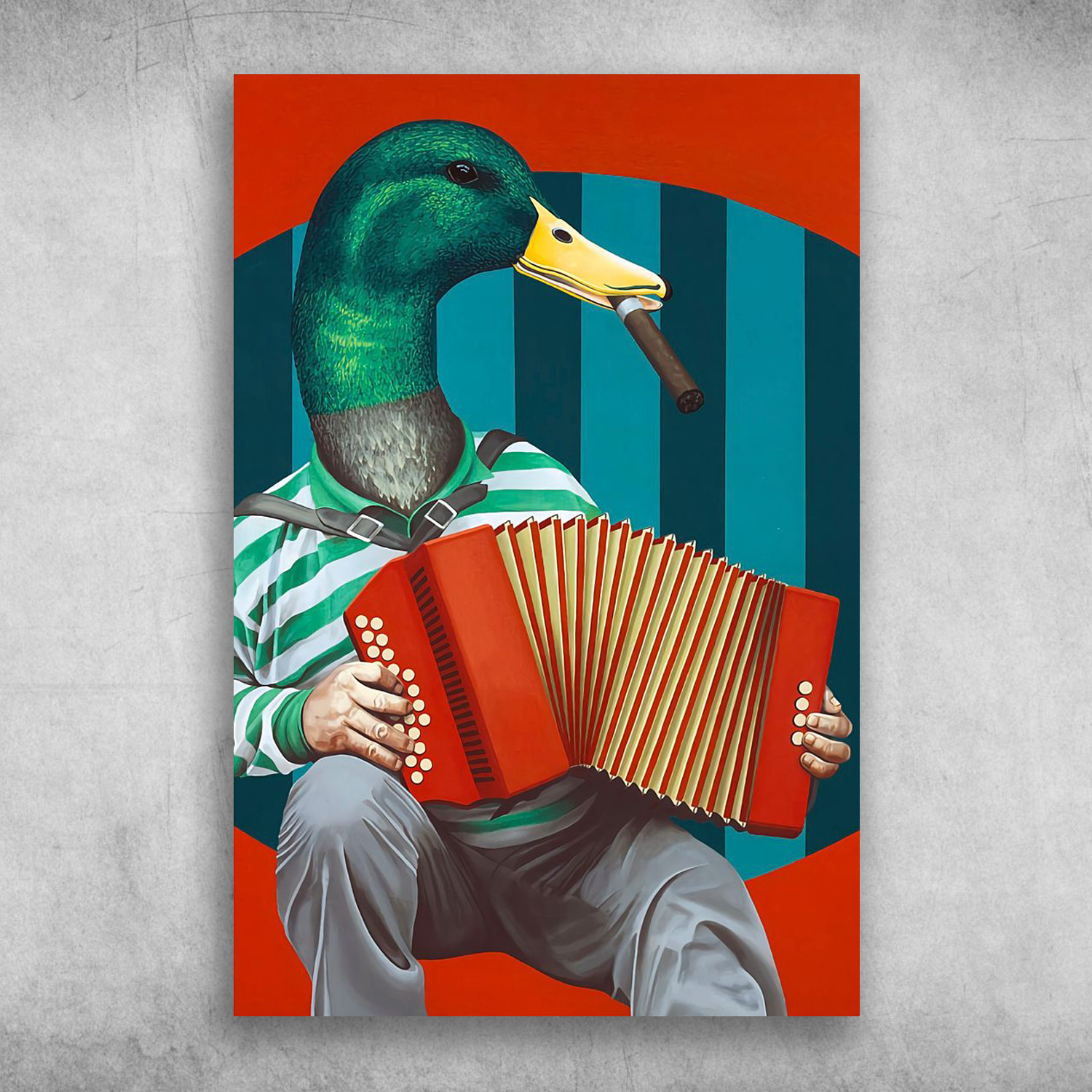 Duck Man With Accordion Musical Instrument
