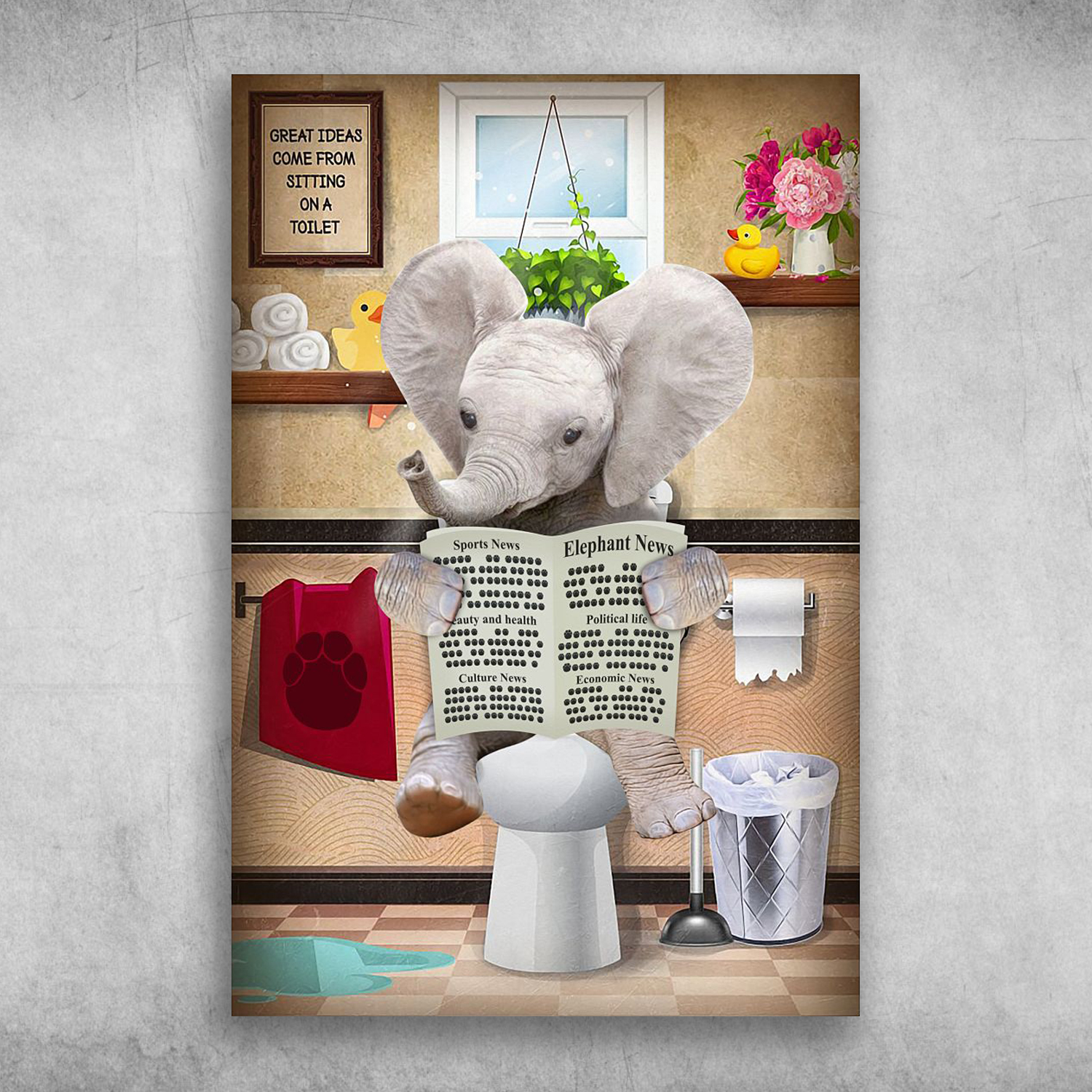 Great Ideas Come From Sitting On A Toilet Elephant Reading Newspaper