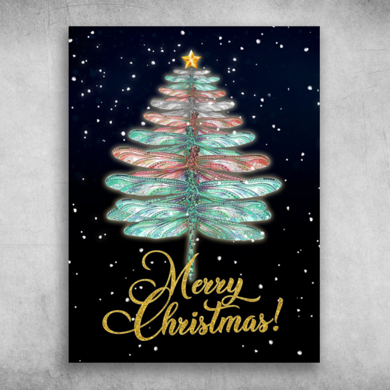 I Love Dragonflies Merry Christmas Dragonfly Christmas Tree Canvas ...
