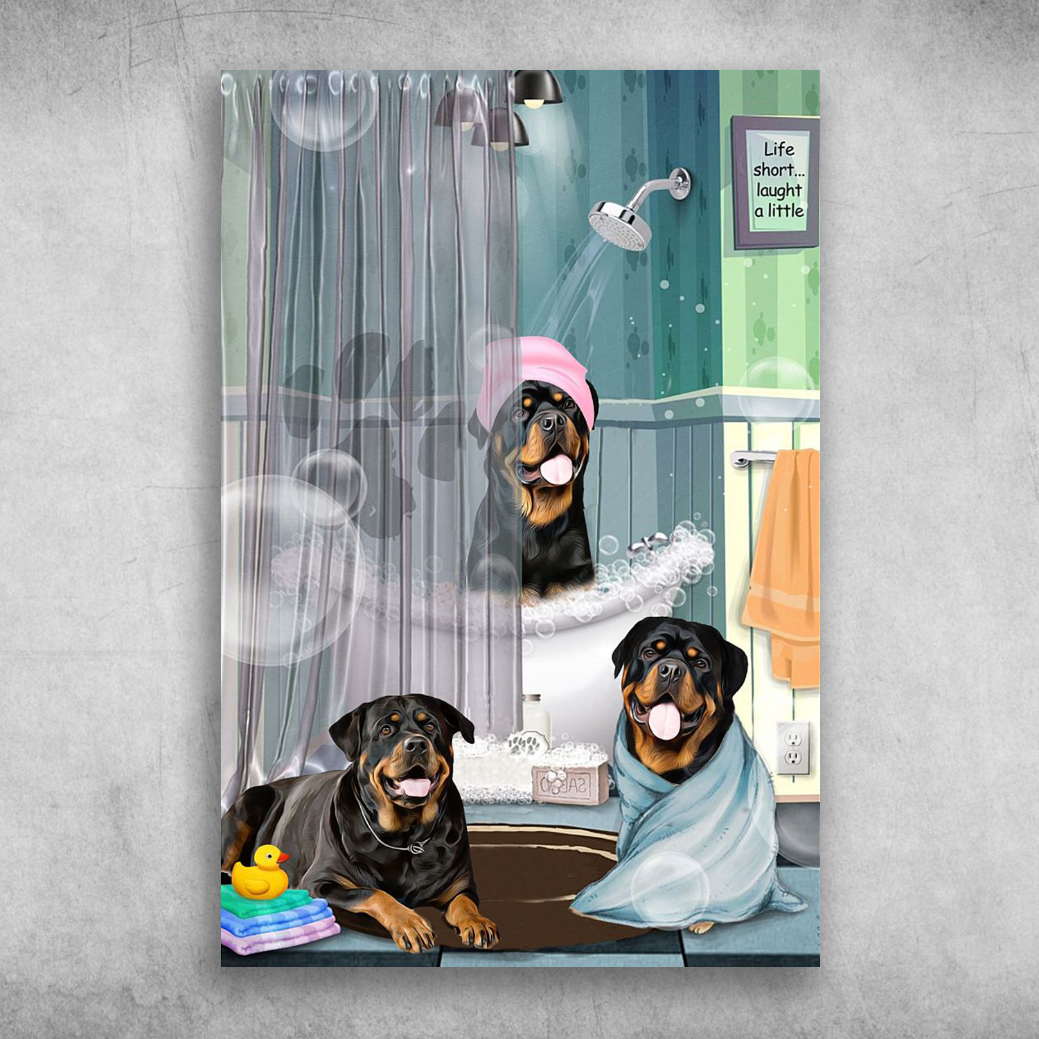 Three Cute Dogs Rottweiler In Bathtub Bathroom