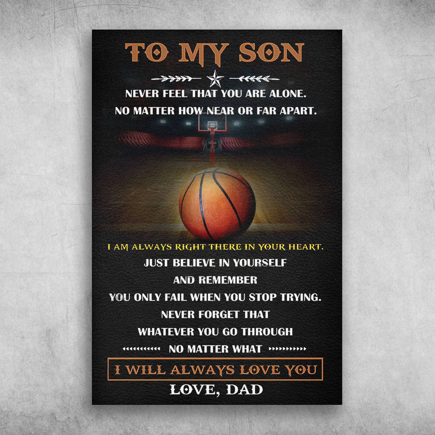 To My Son I Am Always Right There In Your Heart Love Dad Basketball Canvas Poster Fridaystuff