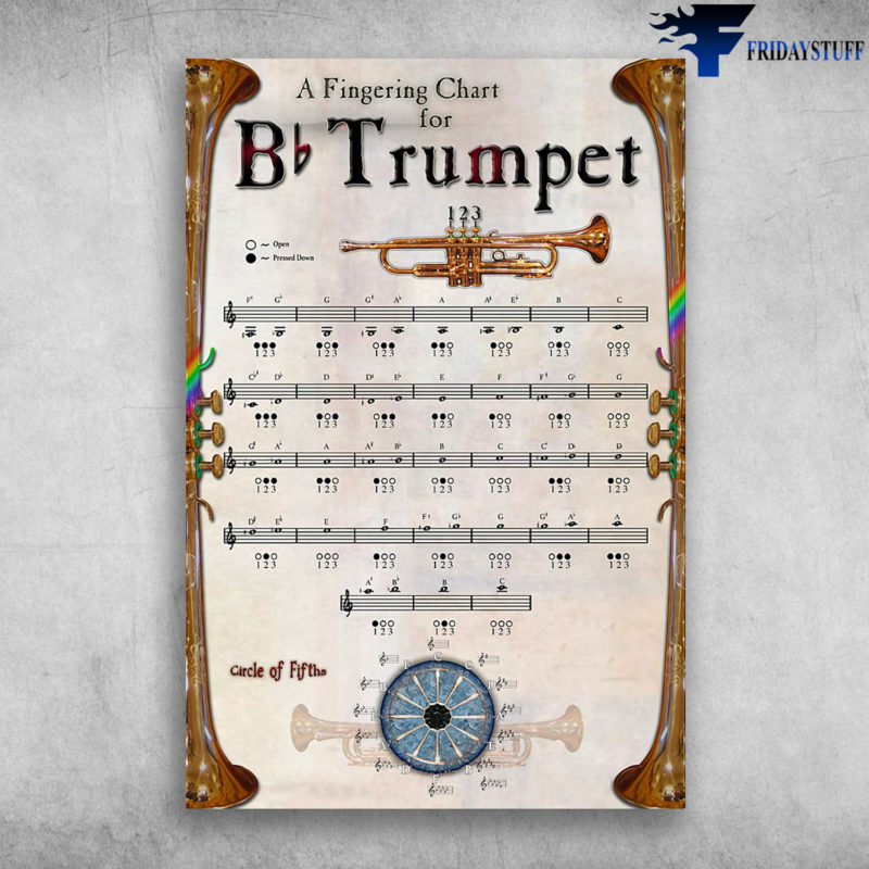 A Fingering Chart For Bb Trumpet Musical Instrument Canvas, Poster