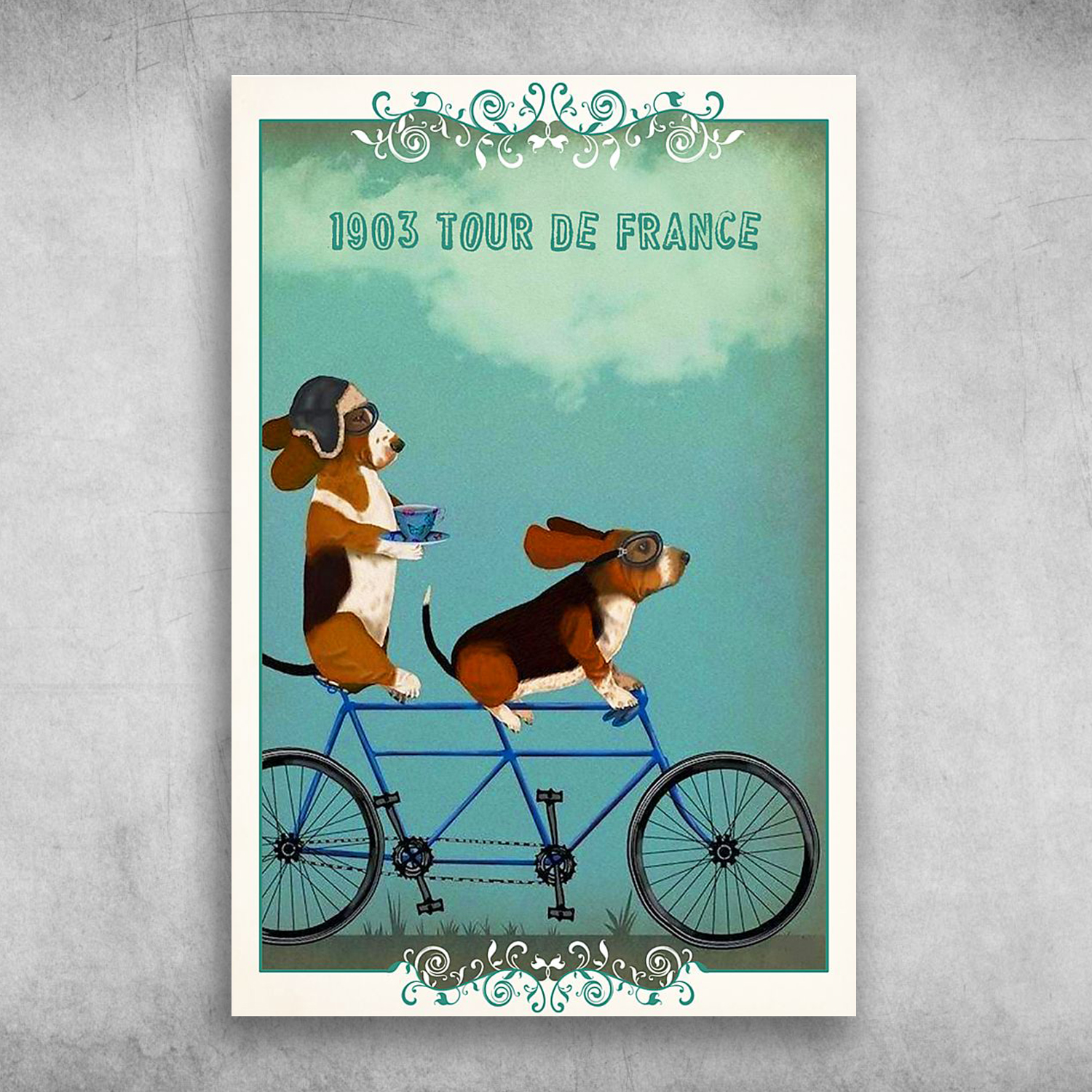 Basset Hound Riding A Bike 1903 Tour De France Two Dogs