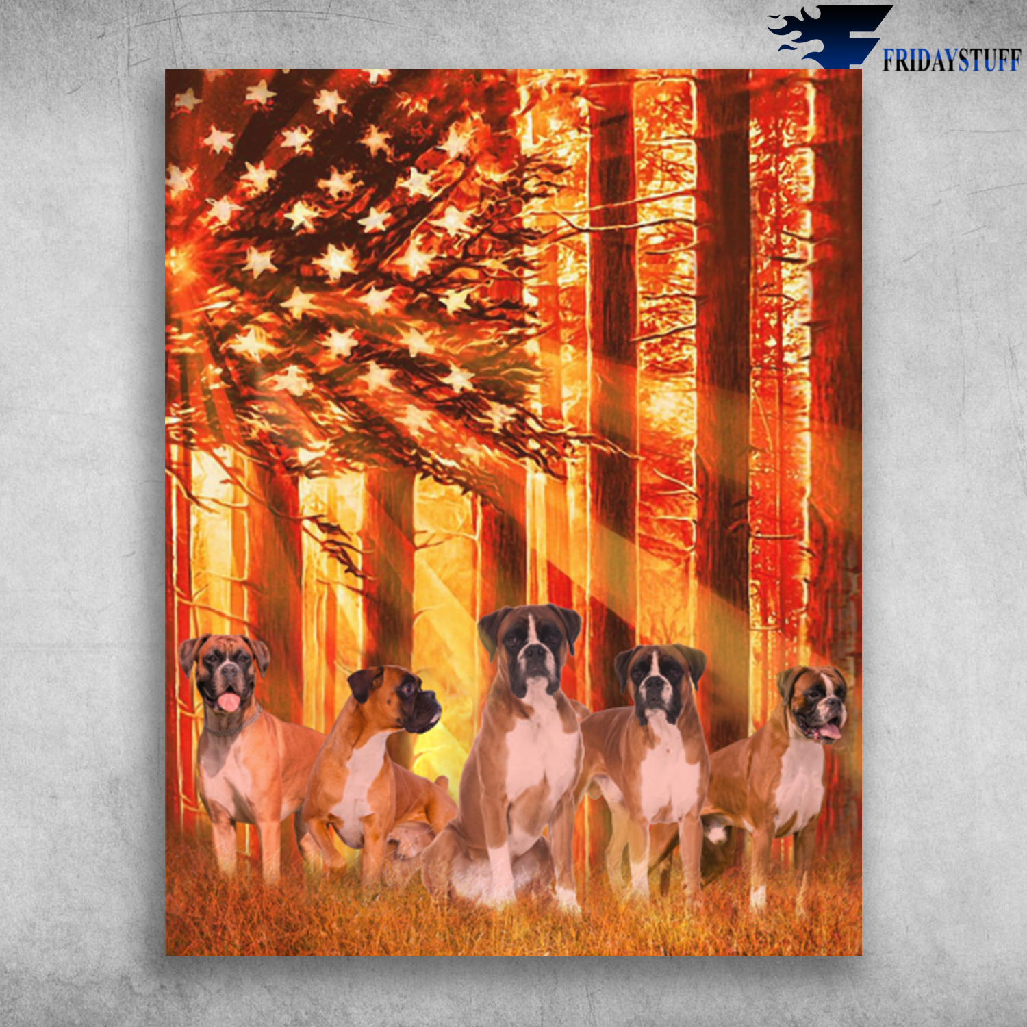 Boxer Dogs Sunshine American Flag