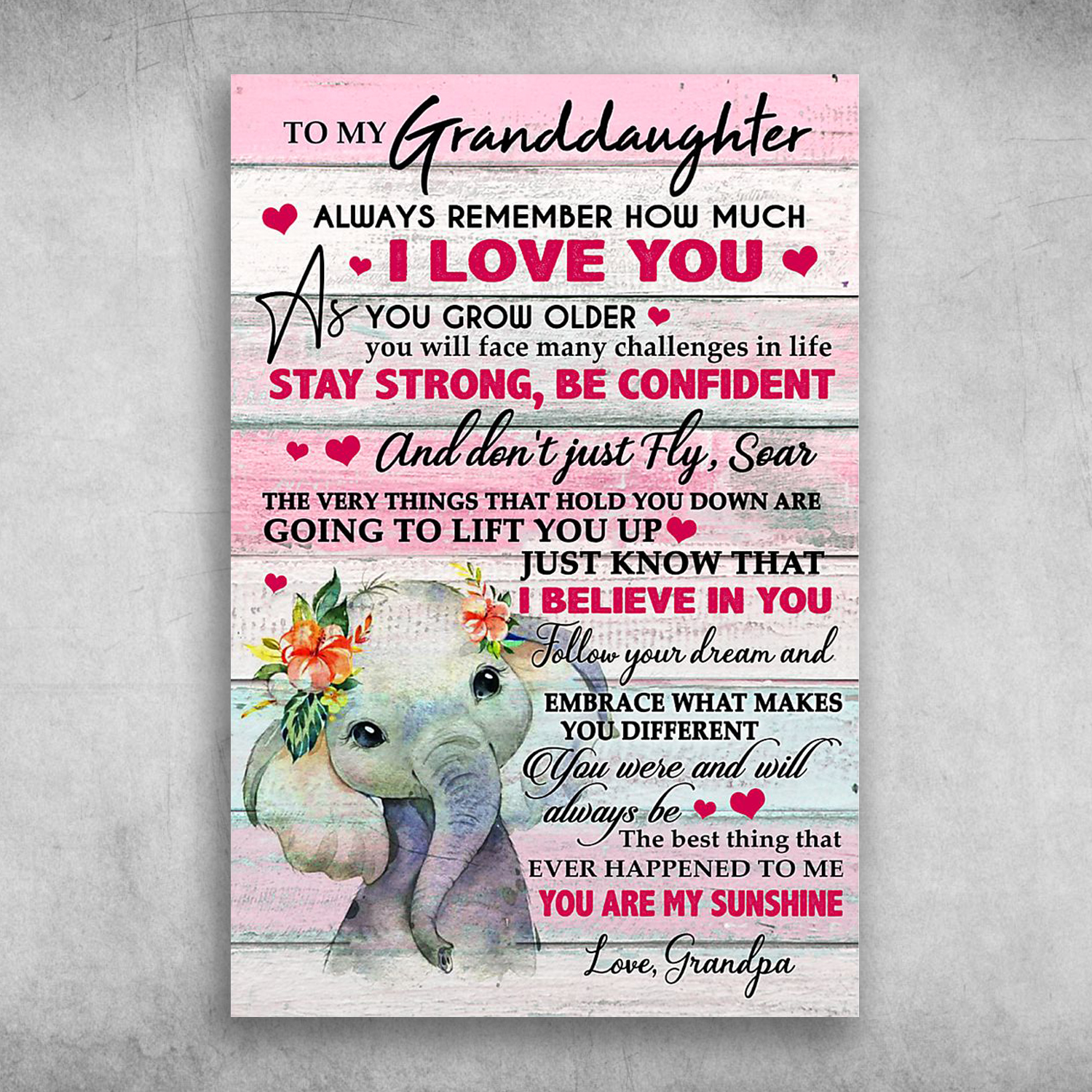 Cute Elephant To My Granddaughter You Are My Sunshine