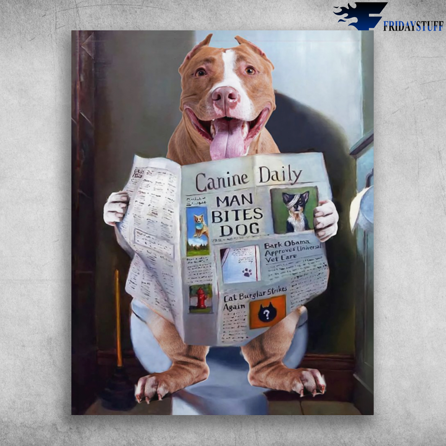 Cute Pit Bull Speaks Canine Daily Newspaper In Bathroom