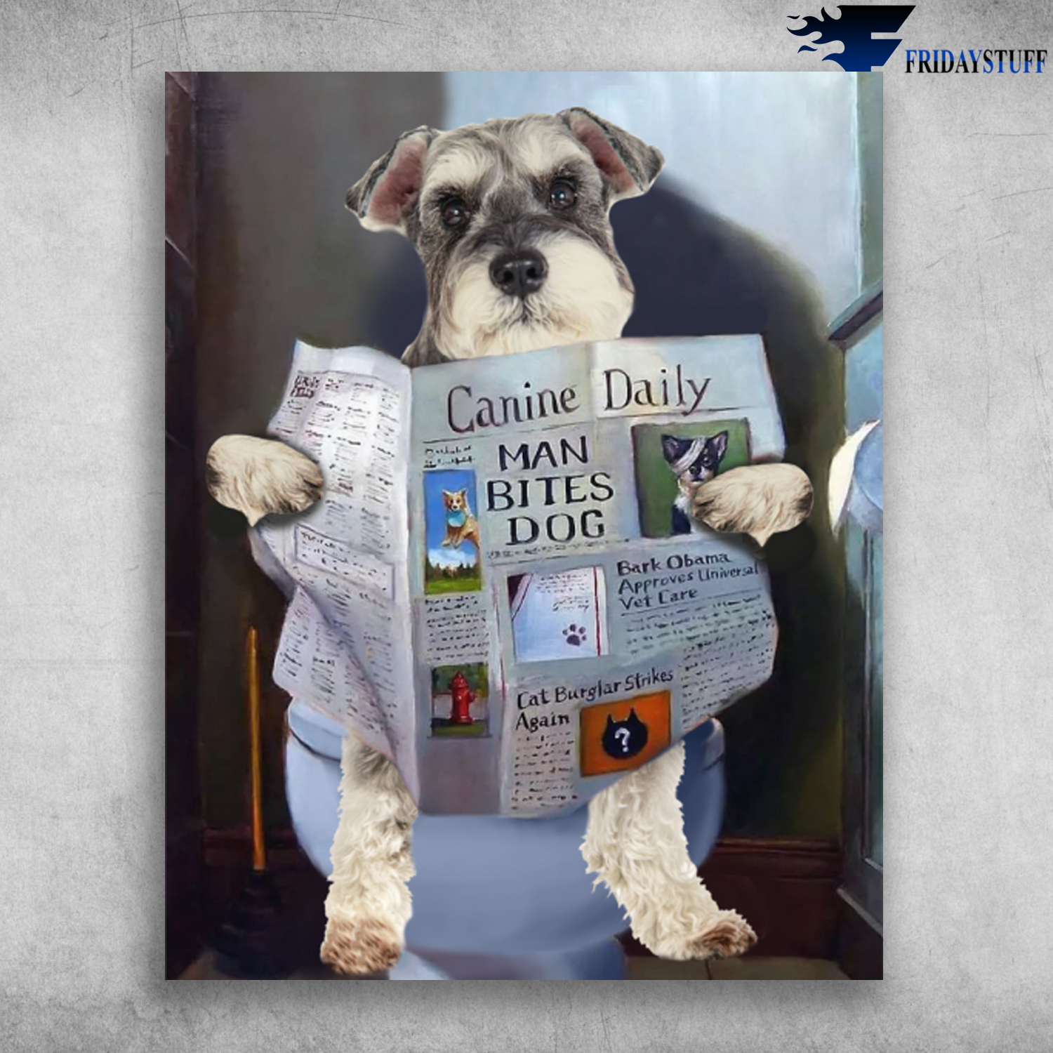 Cute Schnauzers Speaks Canine Daily Newspaper In Bathroom
