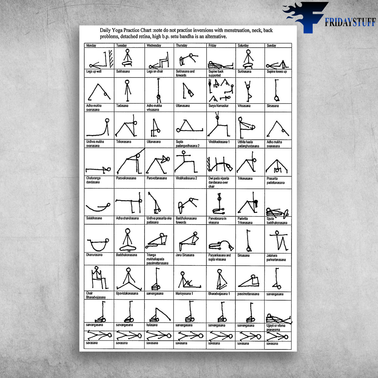 Daily Yoga Practice Chart Note Do Not Practise Inversions