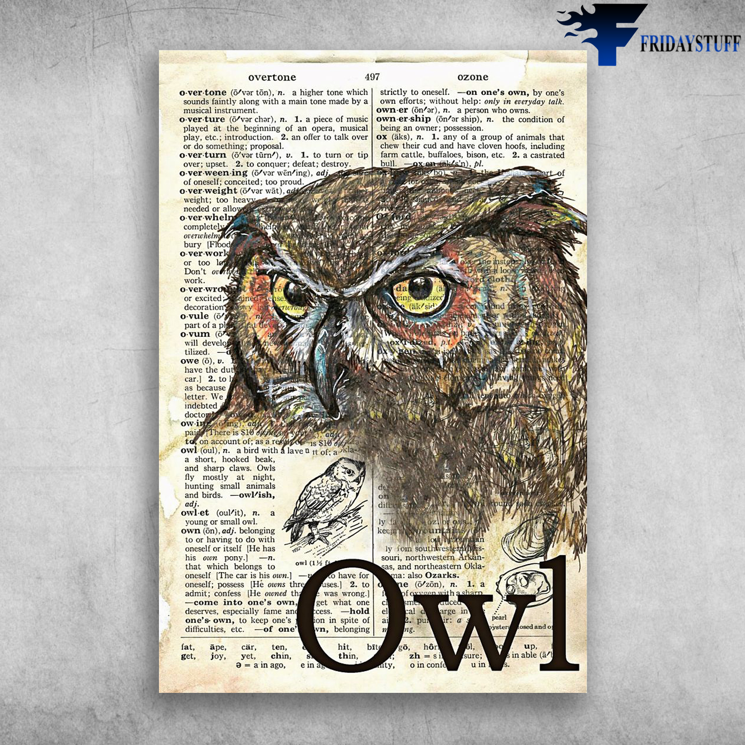 Owl Mixed Media Drawing Watercolor Painting Owl