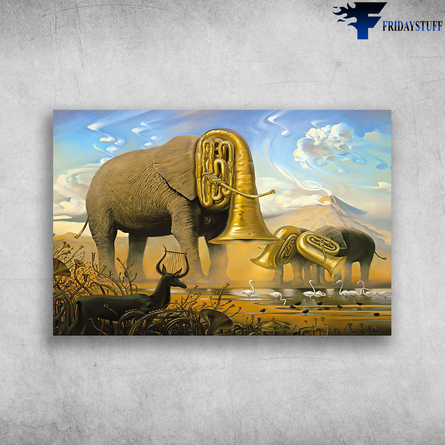 Painting Elephant And Tuba Musical Instrument