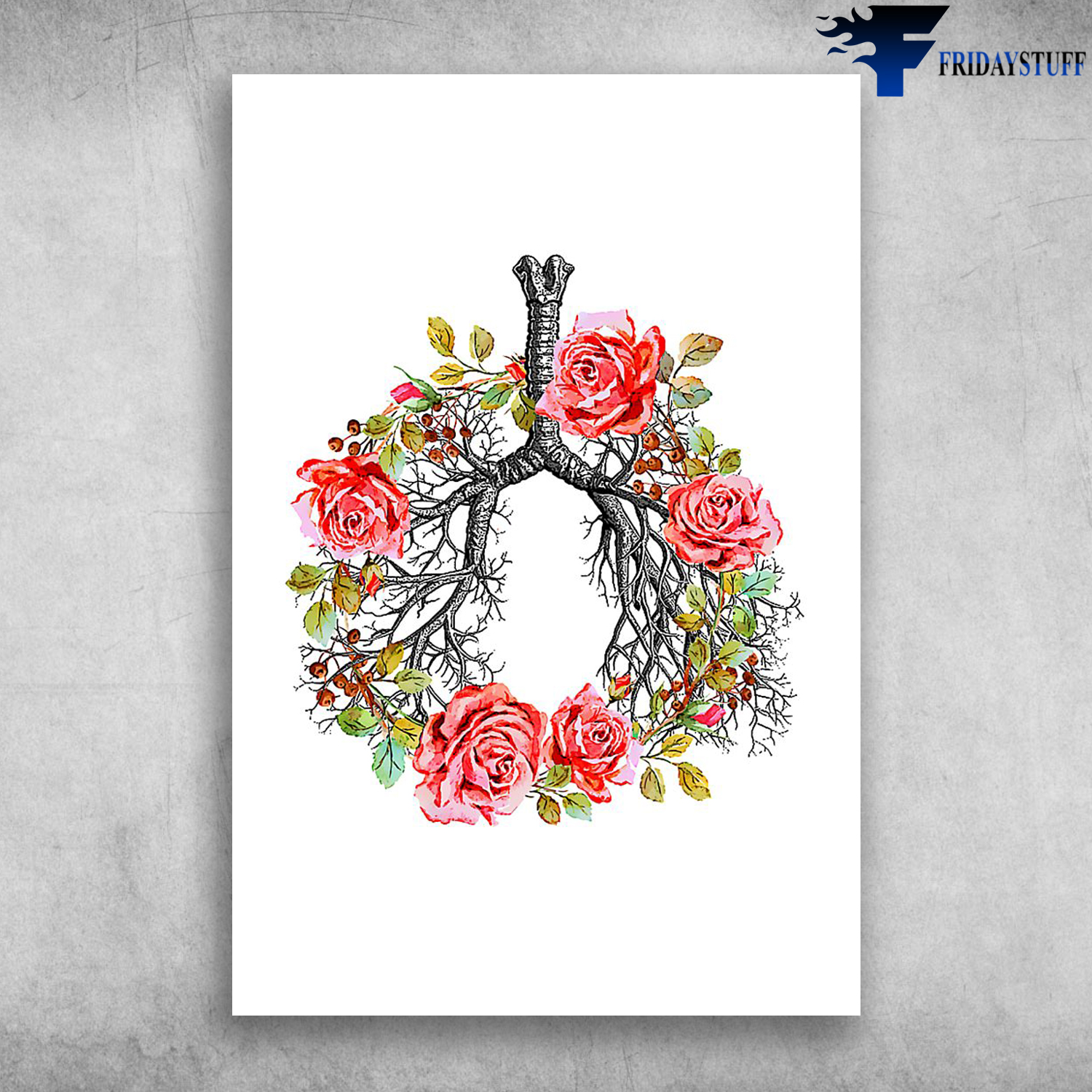 Retro Ribcage Flower Roses Anatomy Lovely Lungs