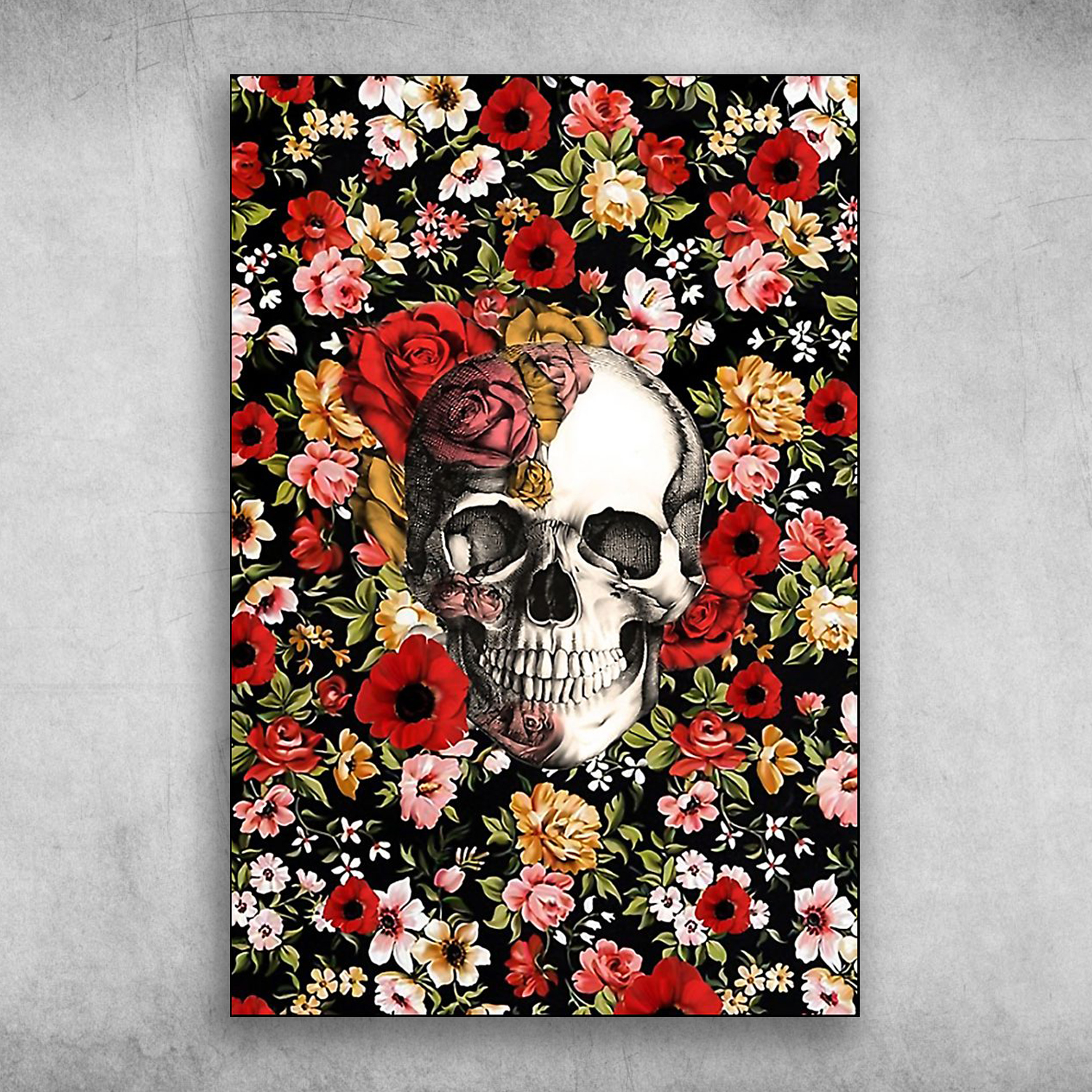 Rockabilly Skull Colorful Skull Roses And Skull