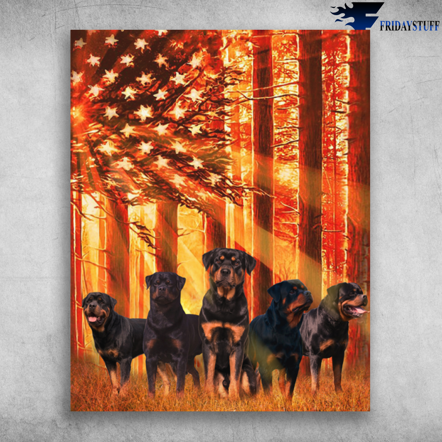Rottweiler Dogs Sunshine American Flag