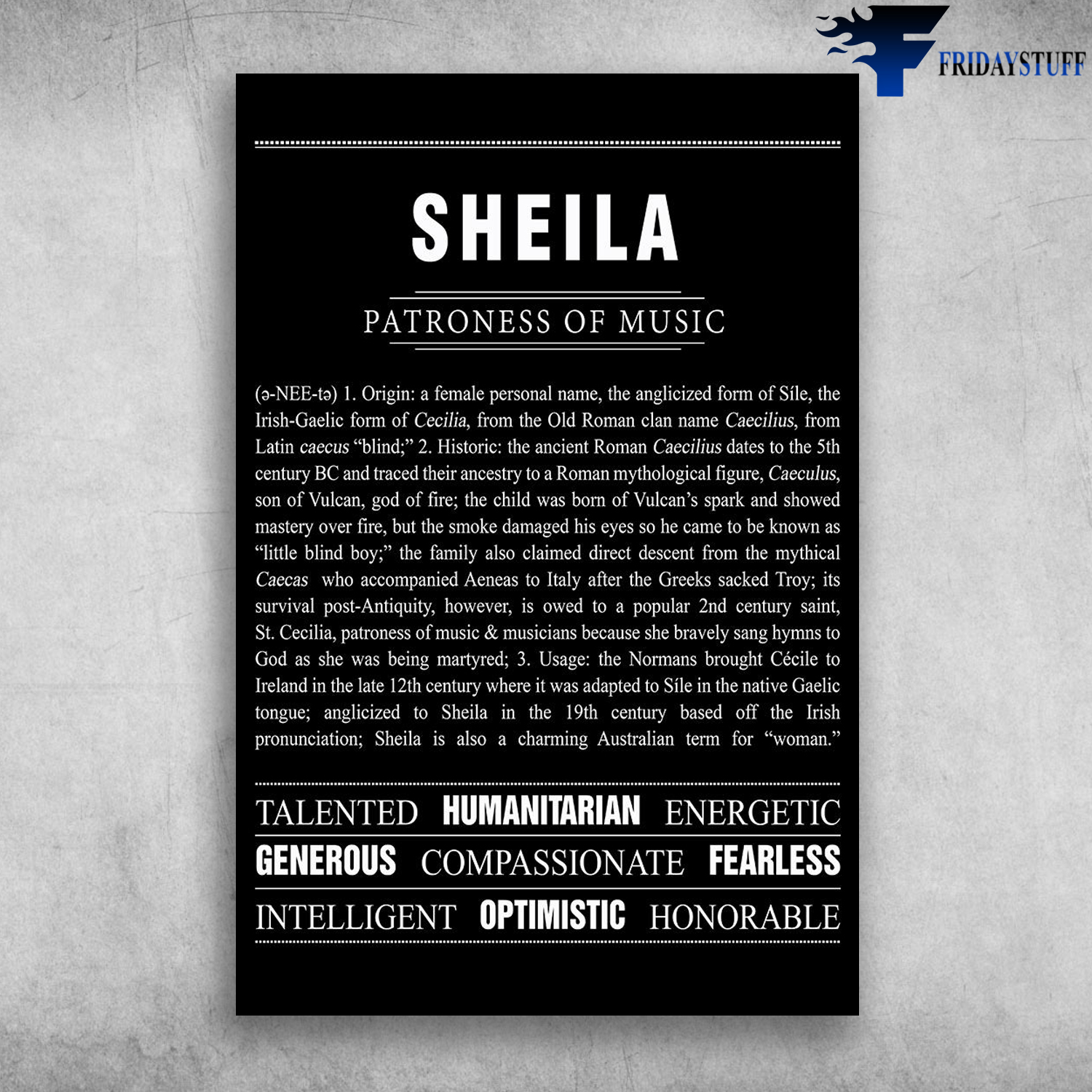 Sheila Patroness Of Music Talented Honorable