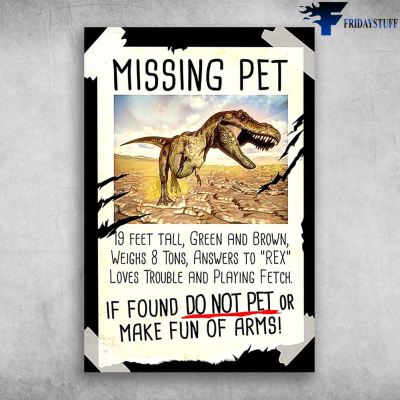 The Dinosaur Missing Pet If Found Do Not Pet Canvas, Poster - FridayStuff