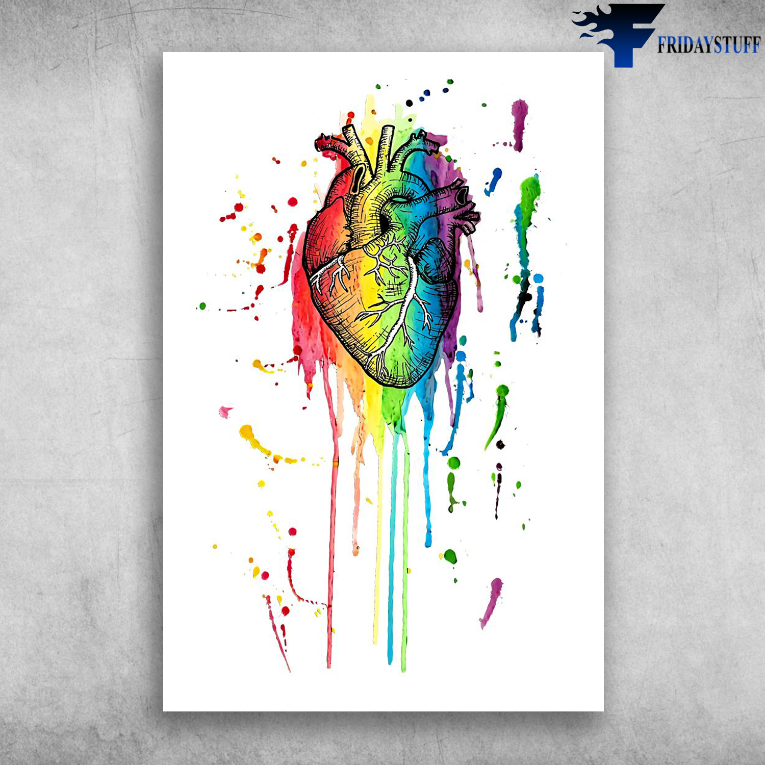 Watercolor And Pen Rainbow Anatomical Heart