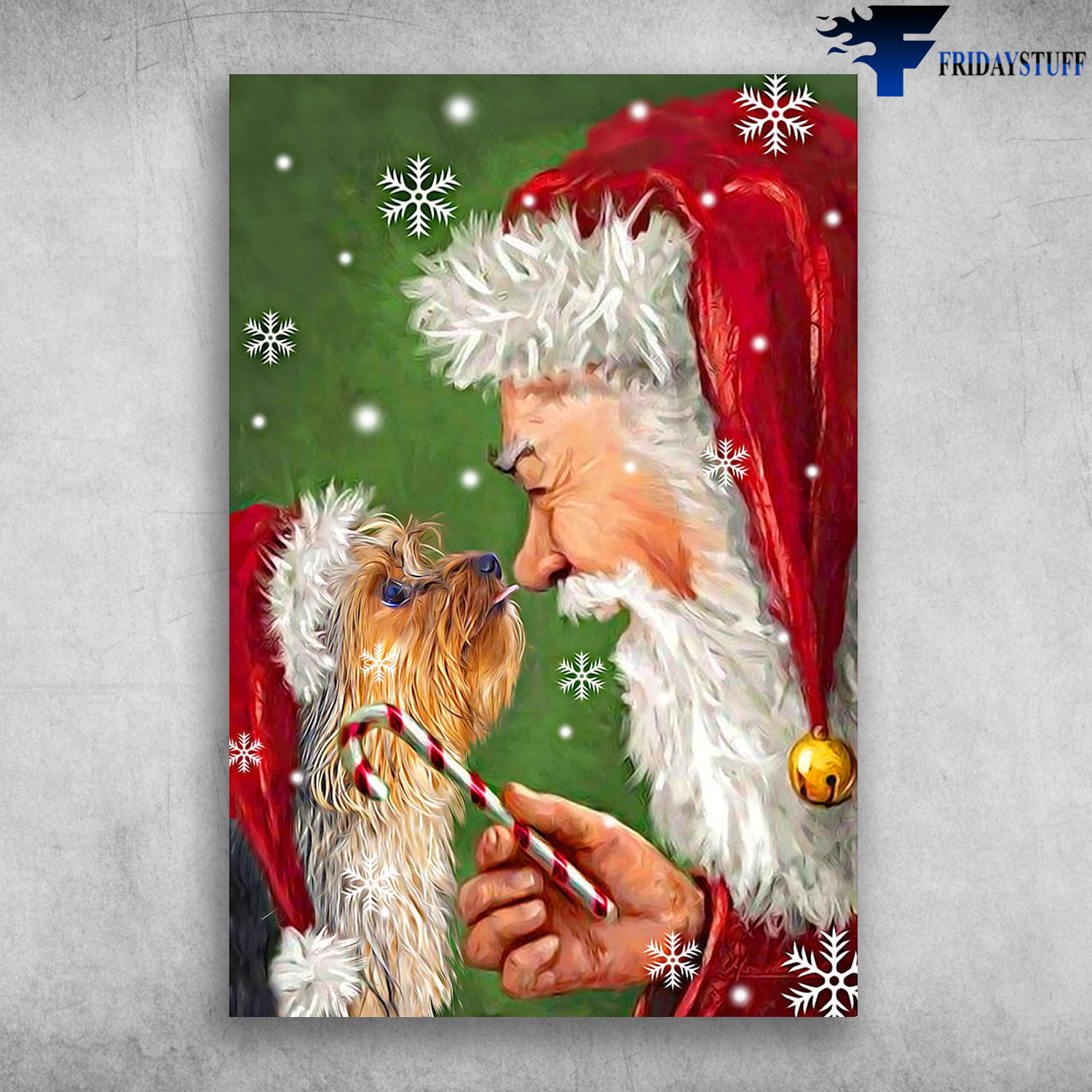Yorkshire Terrier In Santa Hat And Santa Claus Merry Christmas