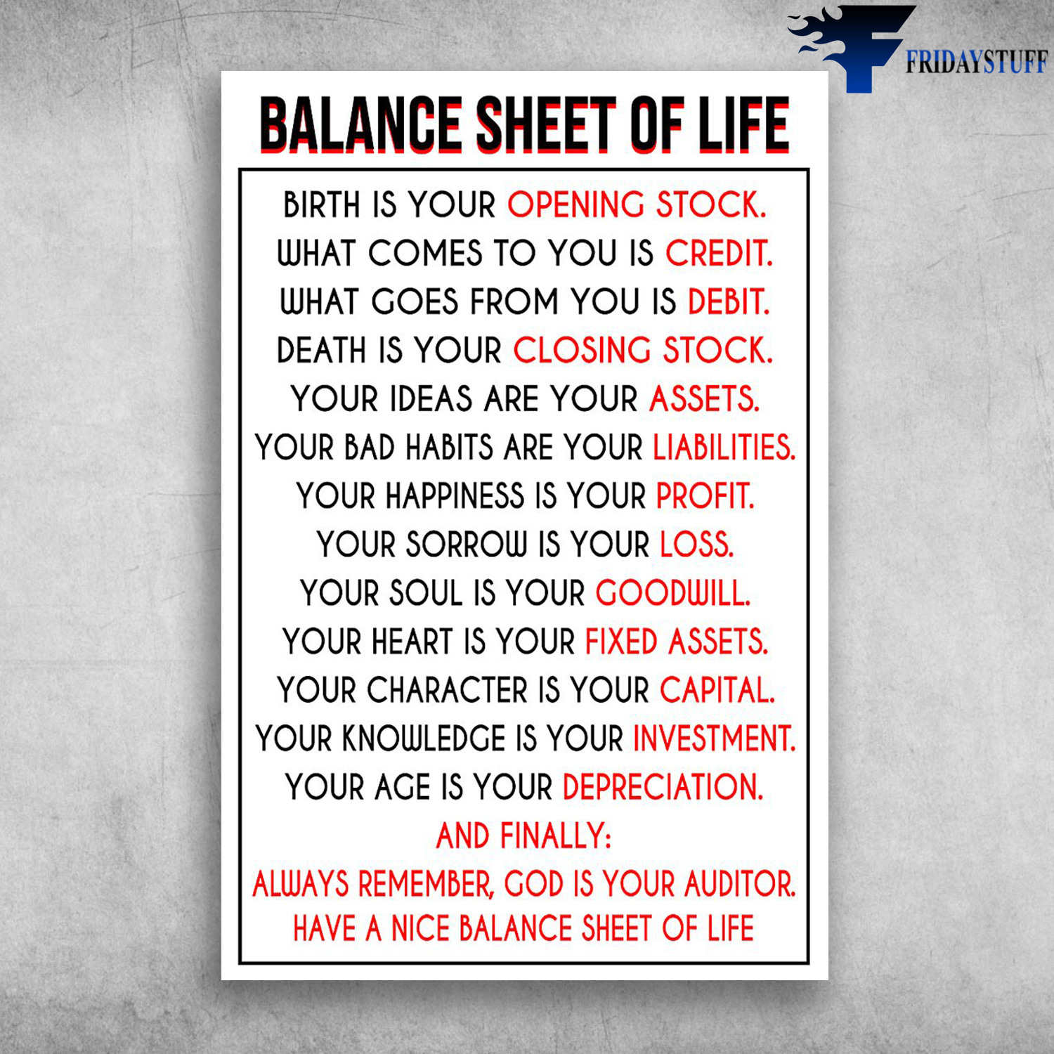 Balance Sheet Of Life Birth Is Your Opening Stock