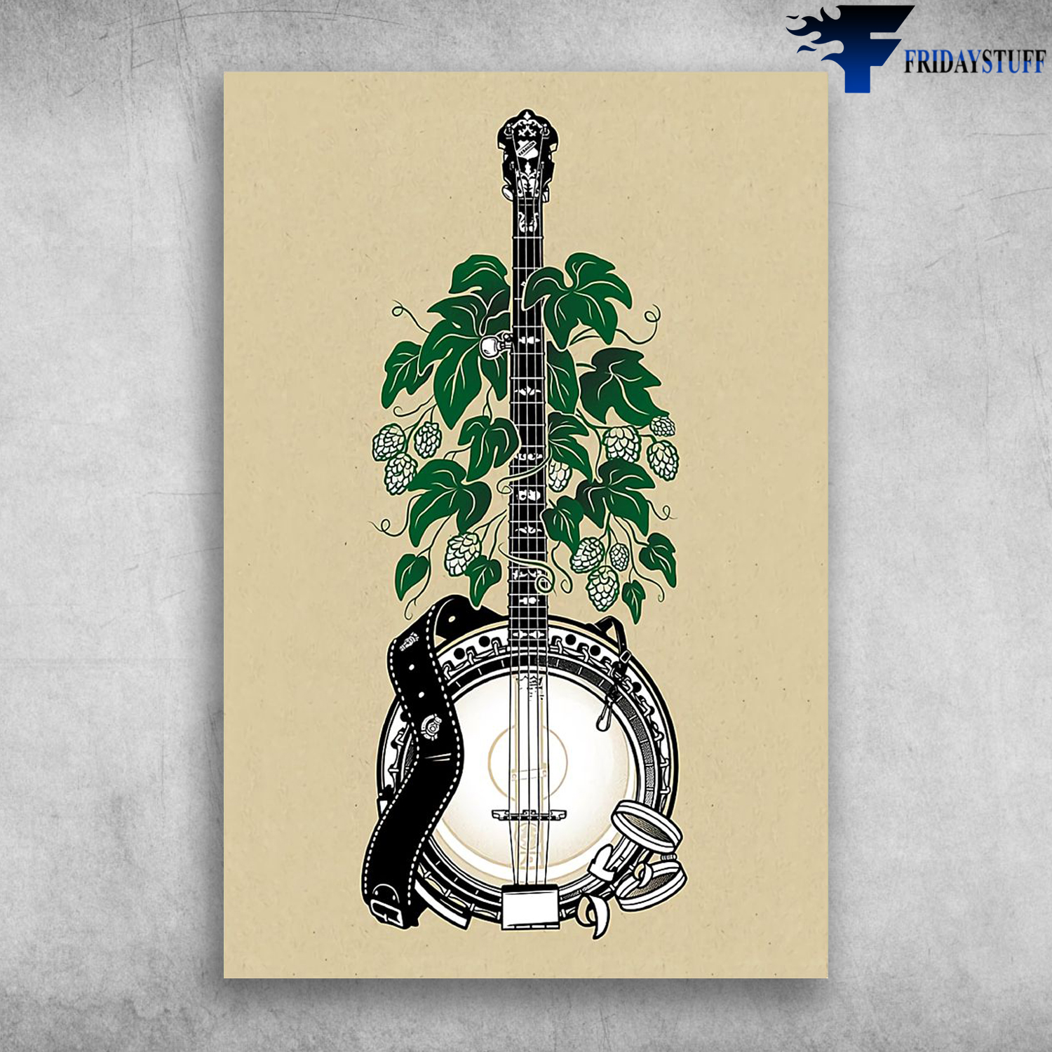 Banjo Musical Instrument With Green Plant