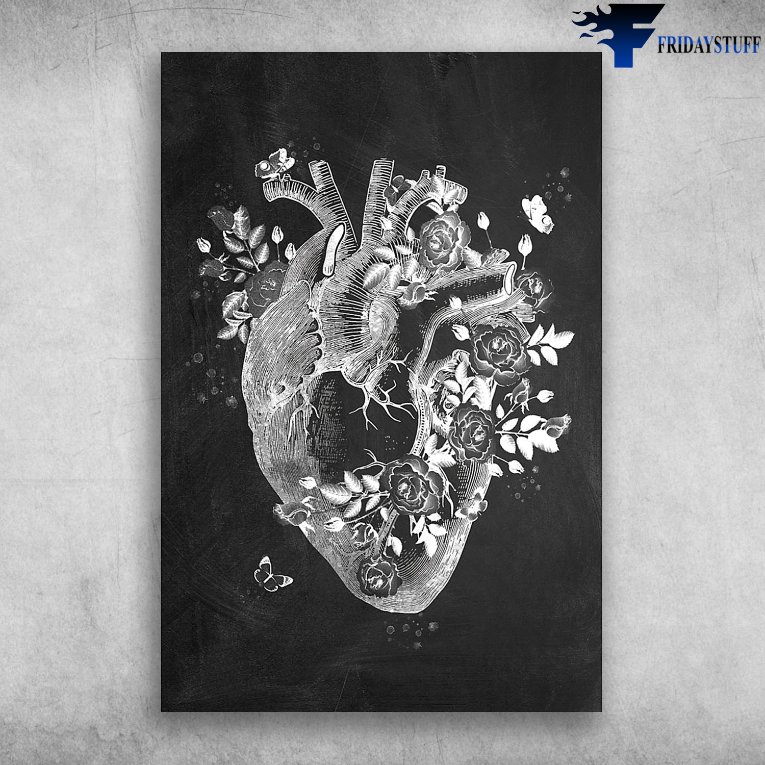 Black White Anatomy Of Human Heart Flower Floral Heart