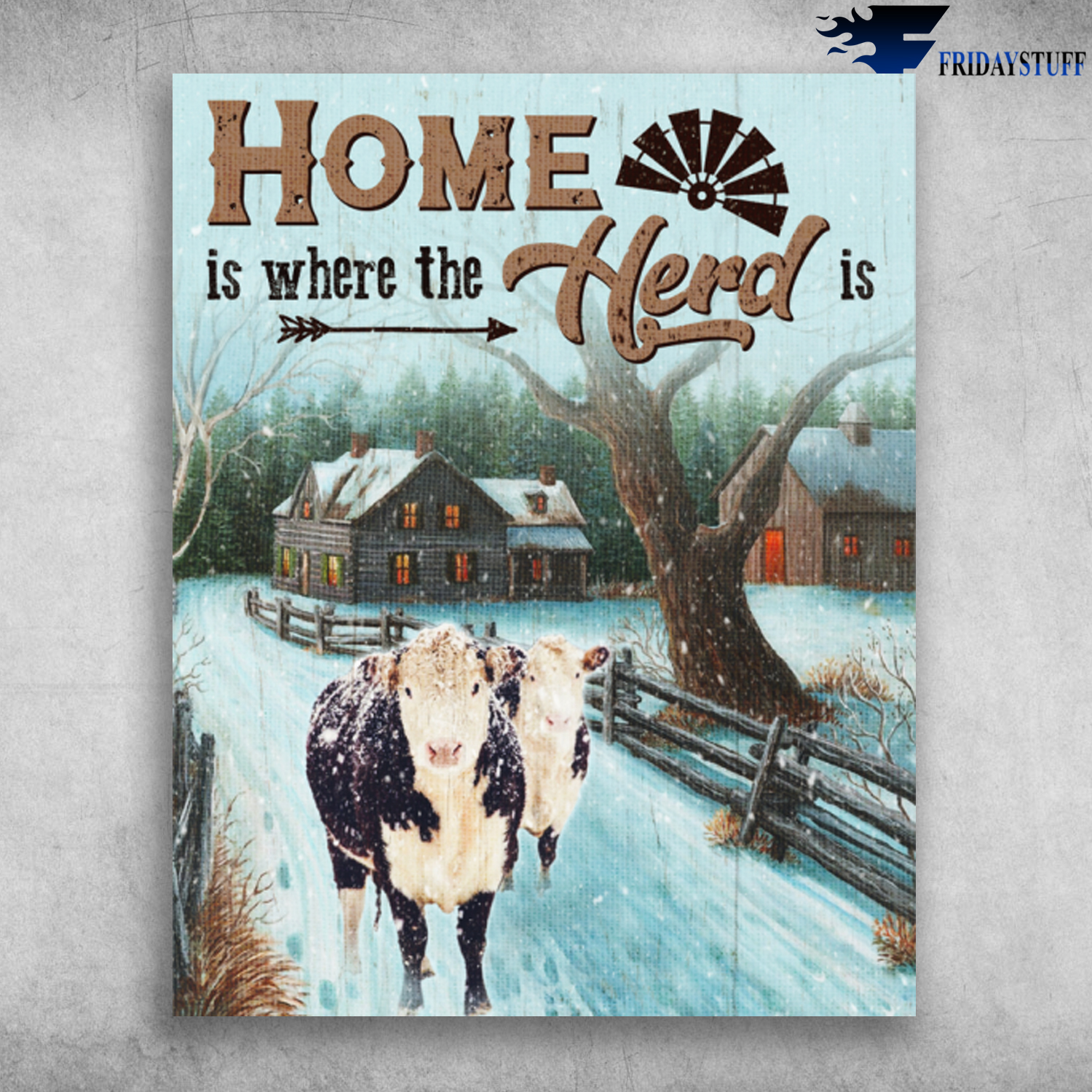 Cow In Snowy Winter Home Is Where The Herd Is