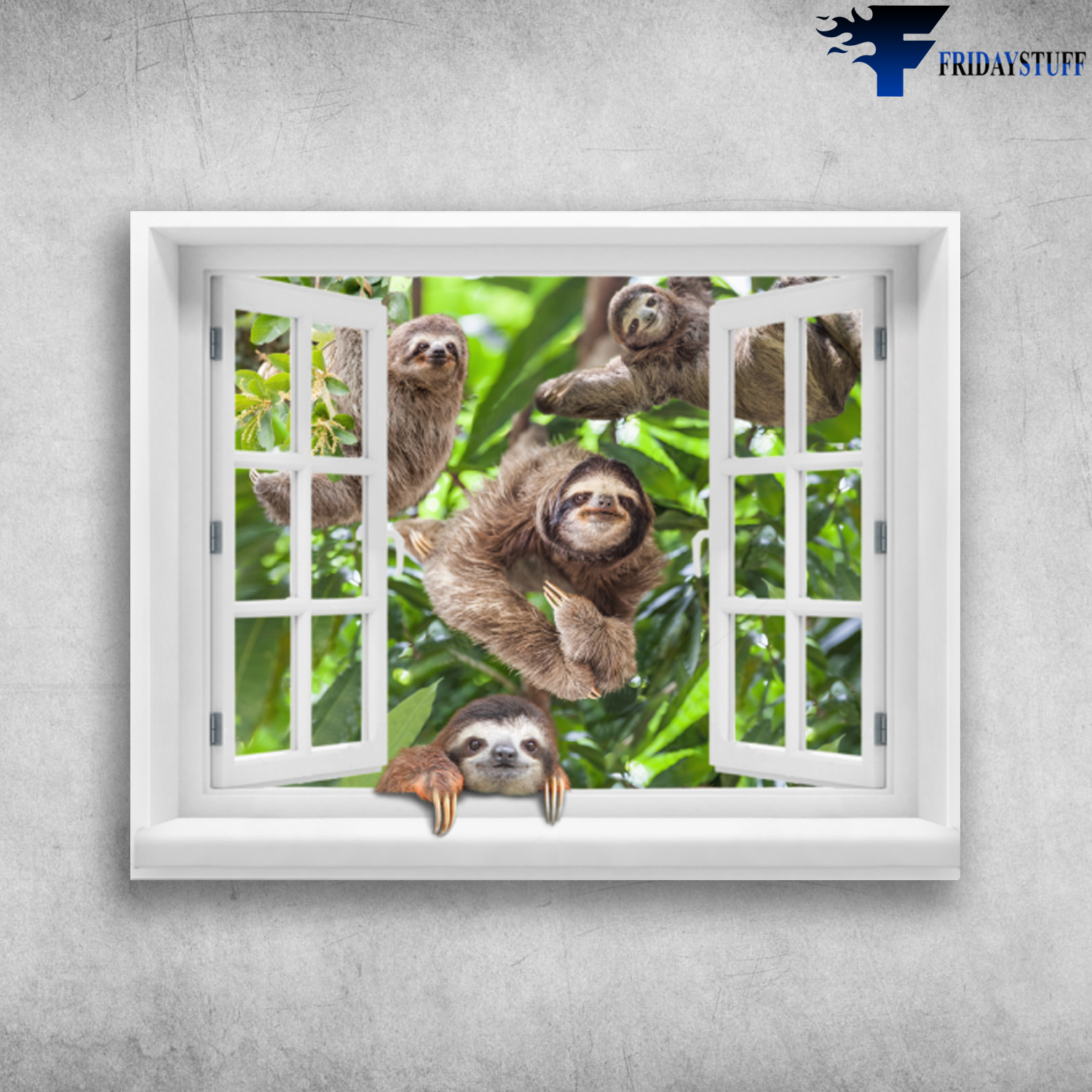 Cute Sloths Clim The Tree Through The Windows