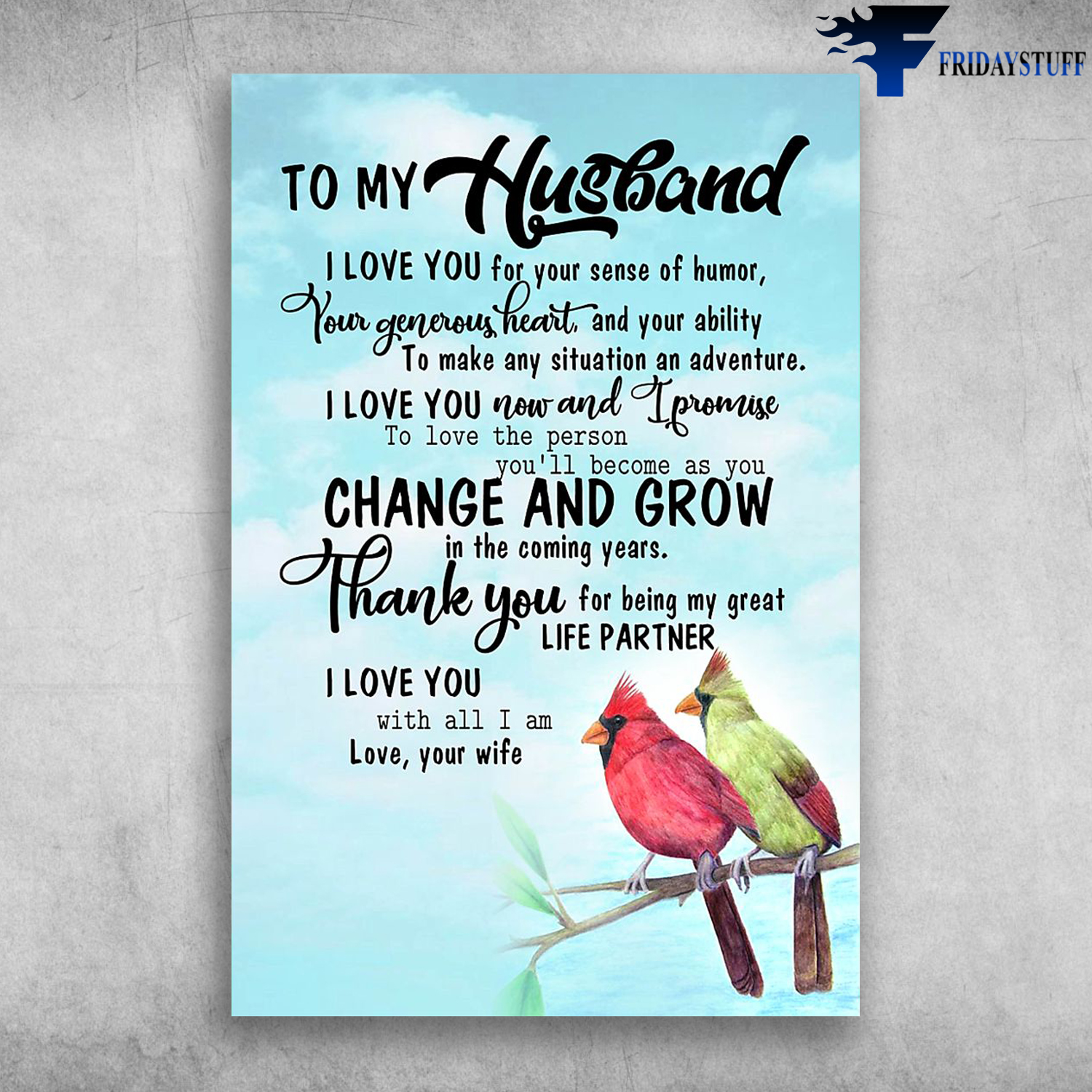 To My Husband Thank You For Being My Great Life Partner Cardinal Bird
