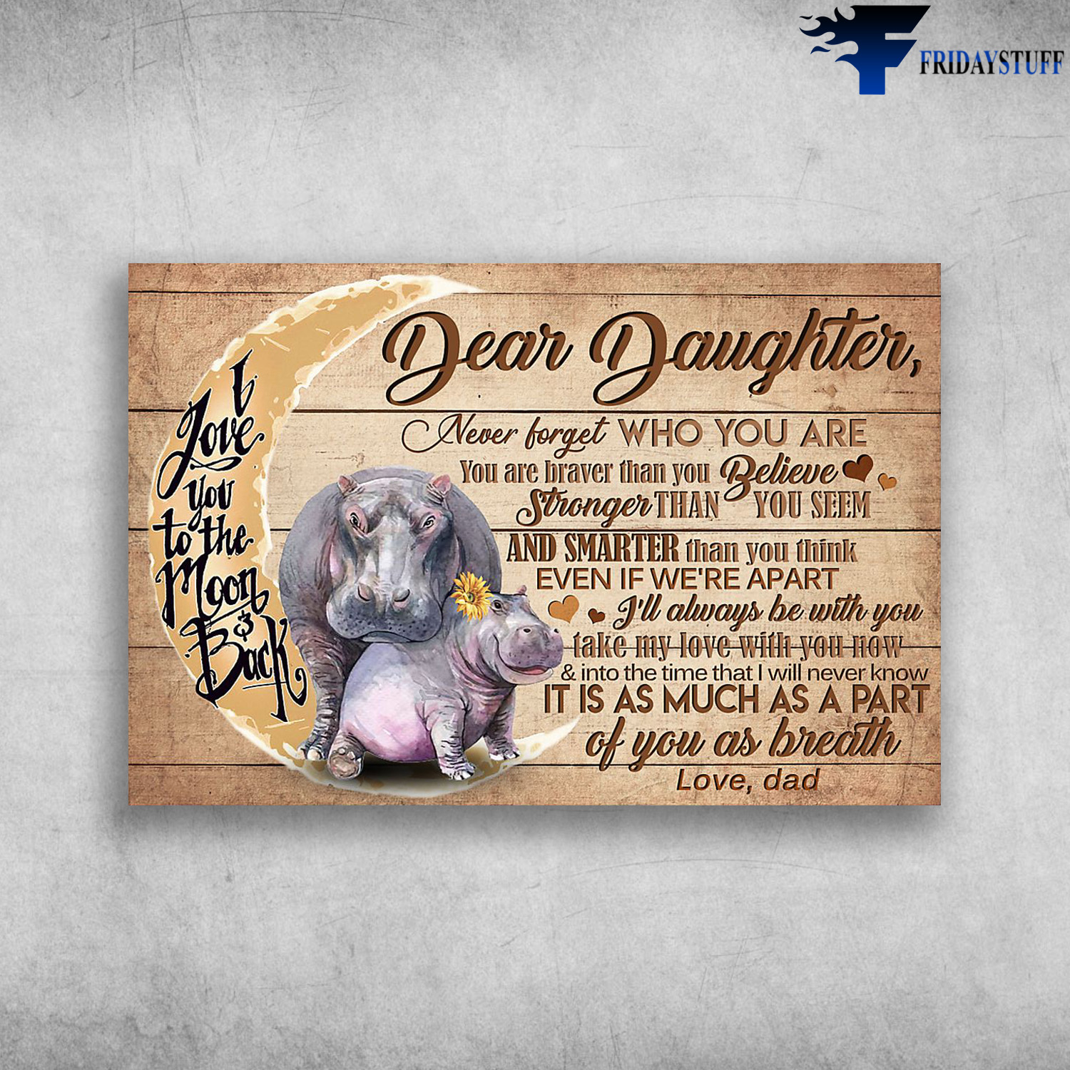 Hippopotamus Dear Daughter I Love You To The Moon And Back Love Dad