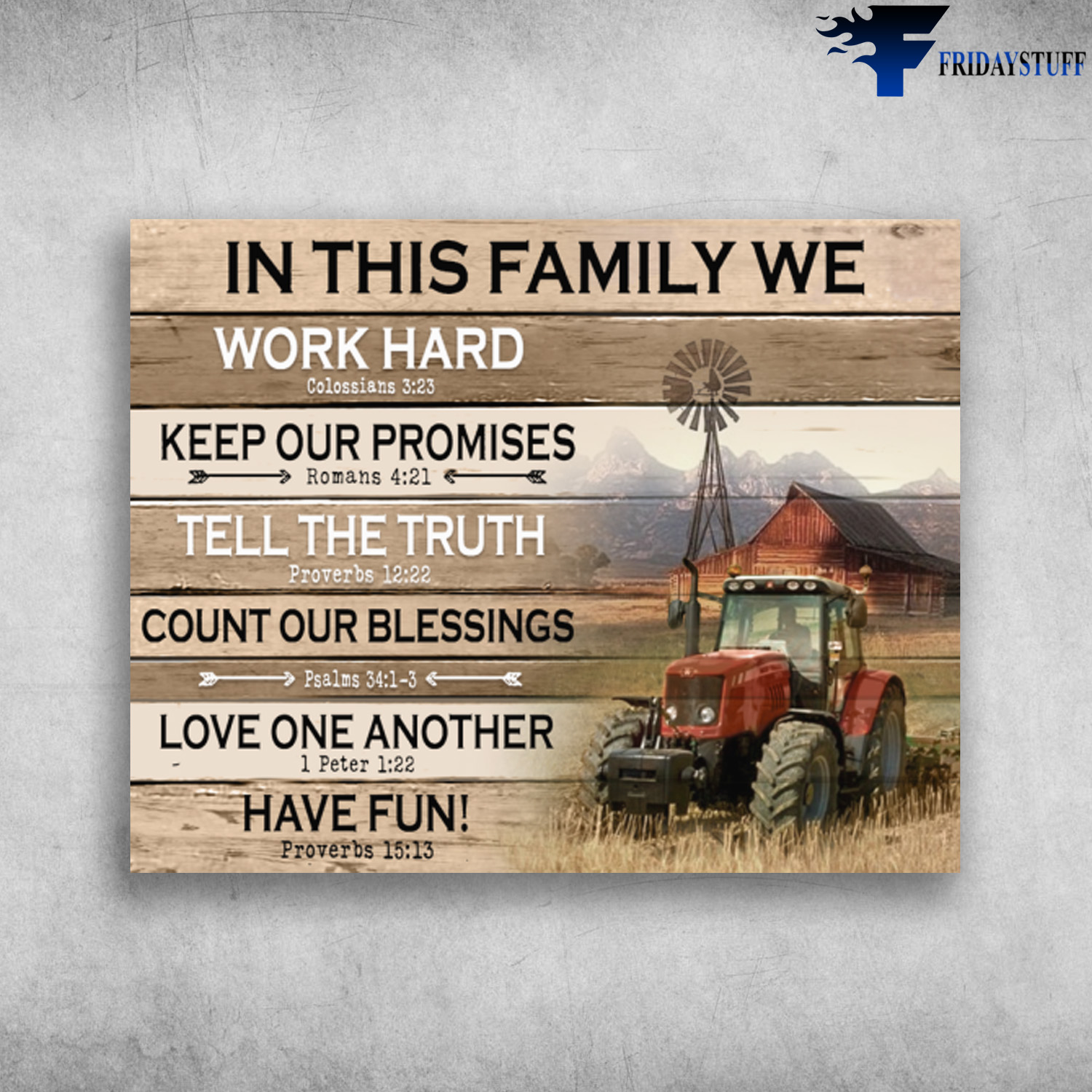 Red Tractor In This Family We Work Hard Colossians 3 23