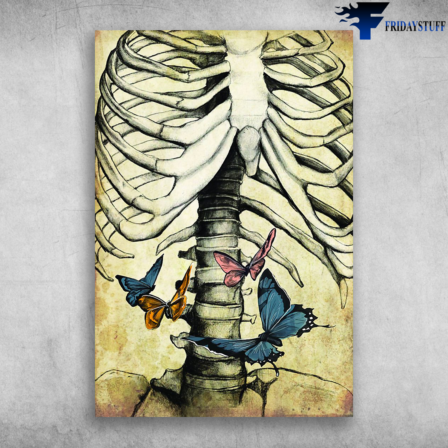 The Bones Of The Thorax Skeleton With Butterflies Painting