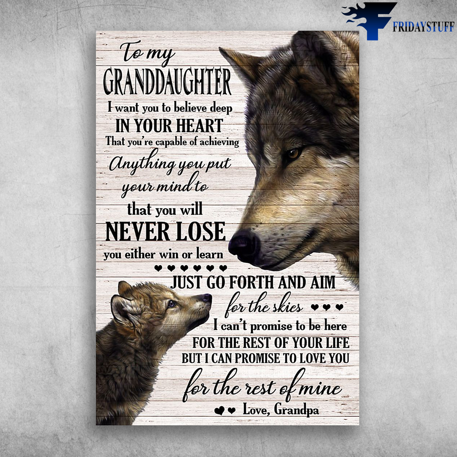 Mama Wolf And Baby Wolf To My Granddaughter You Will Never Lose Love Grandpa