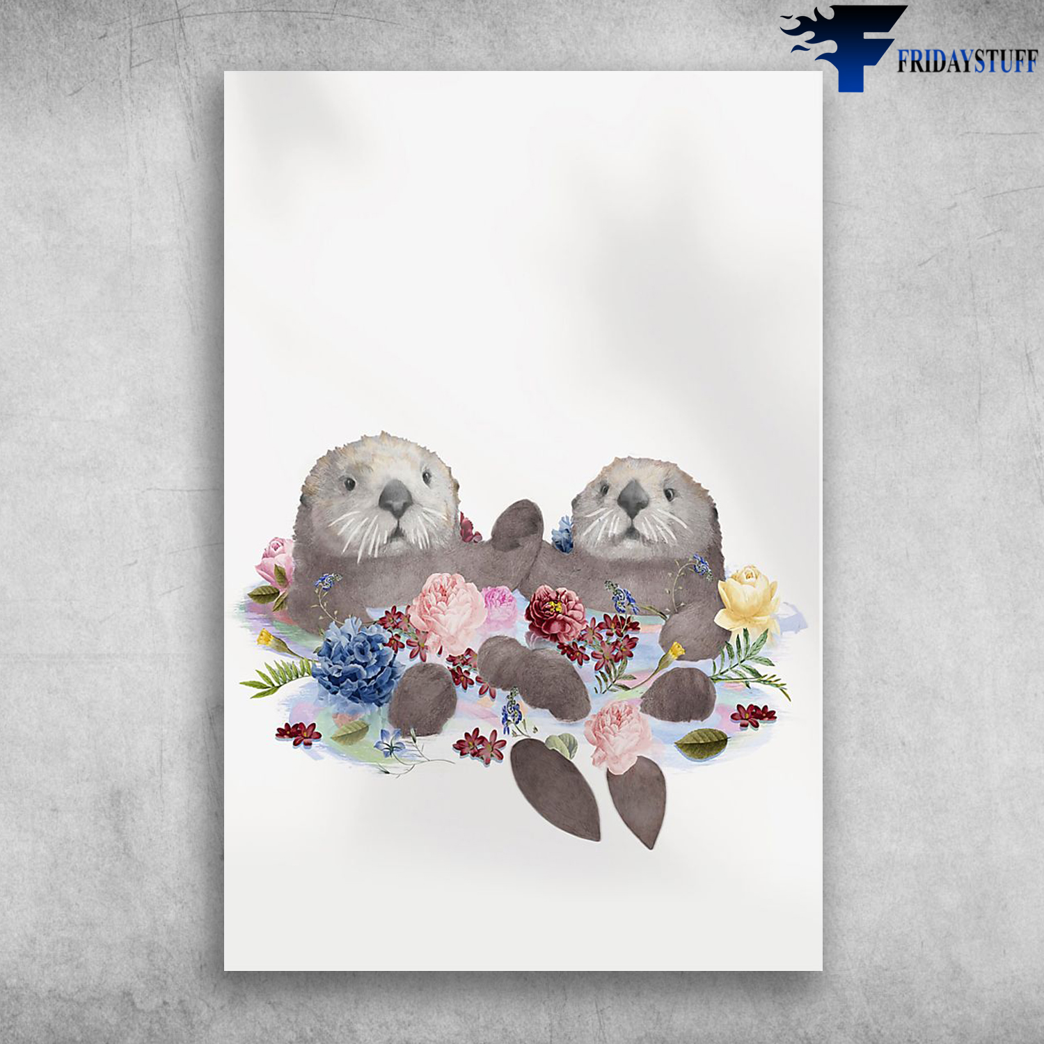 Otters Holding Hands Funny Cute Otter With Colorful Flower