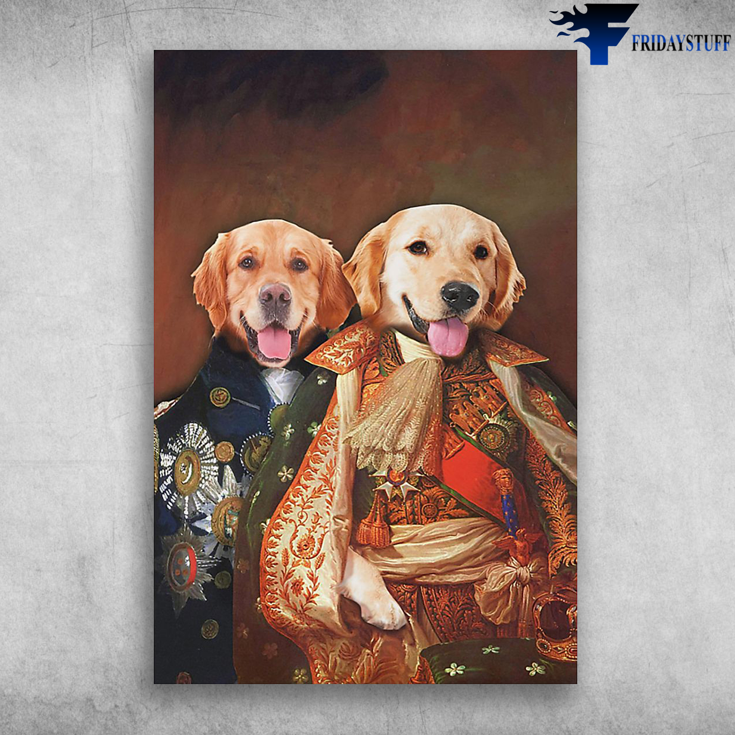 Two Funny Golden Retriever Dog Cover Royal Funny Pet In Royal Costume