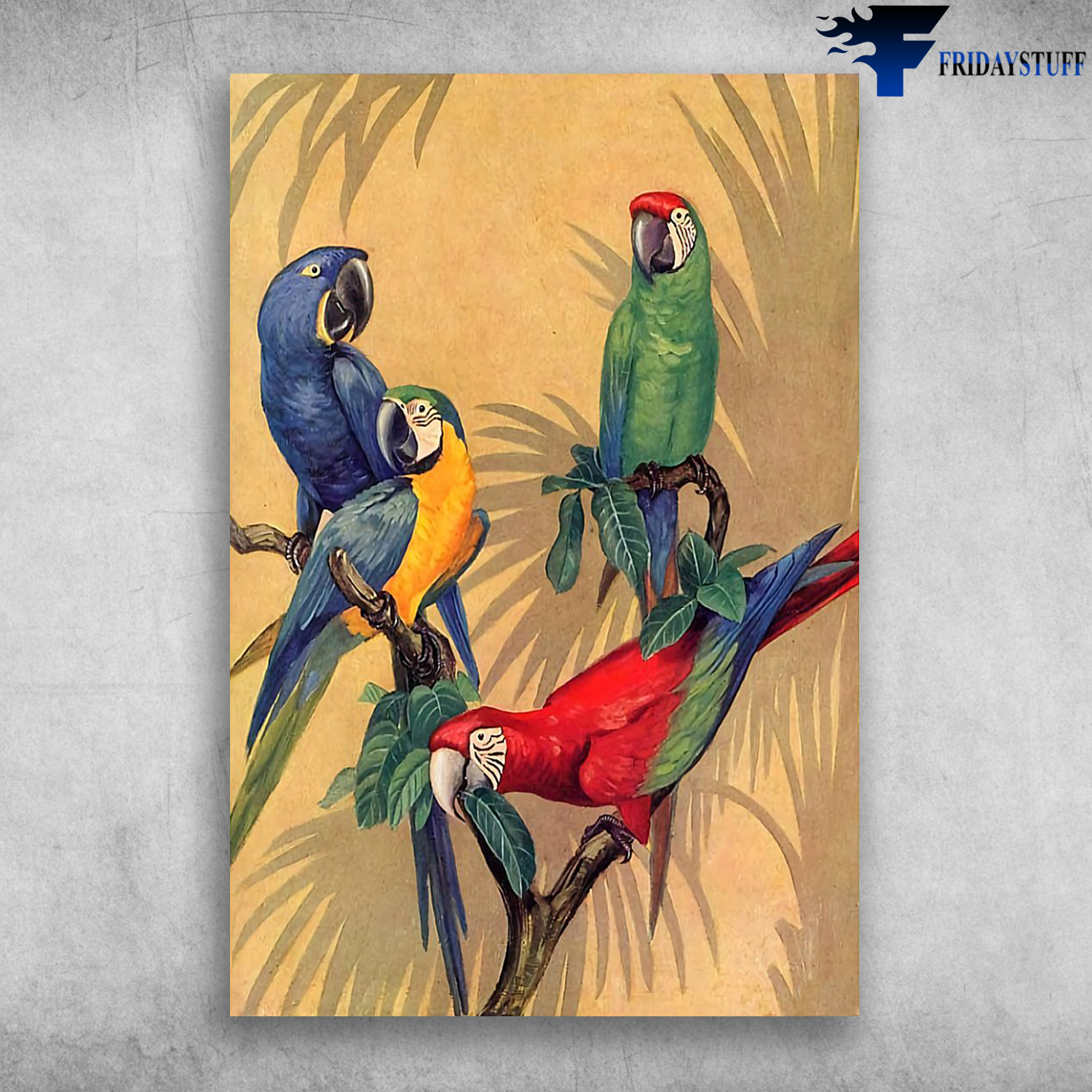 Vintage Retro Tropical Macaw Parrot Bird Painting Colorful Parrot