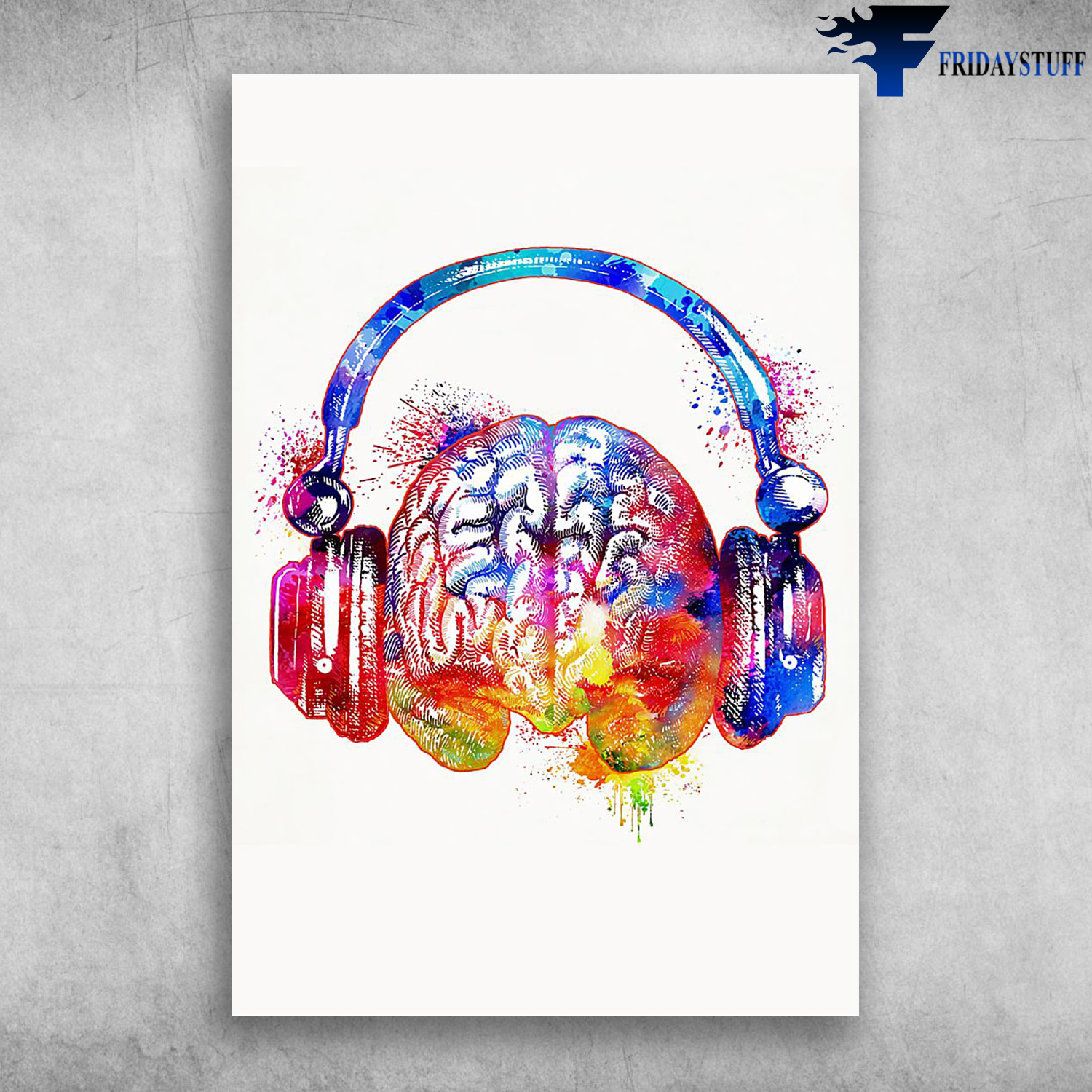 Colorful Human Brain Anatomy Listen To Music With Headphone