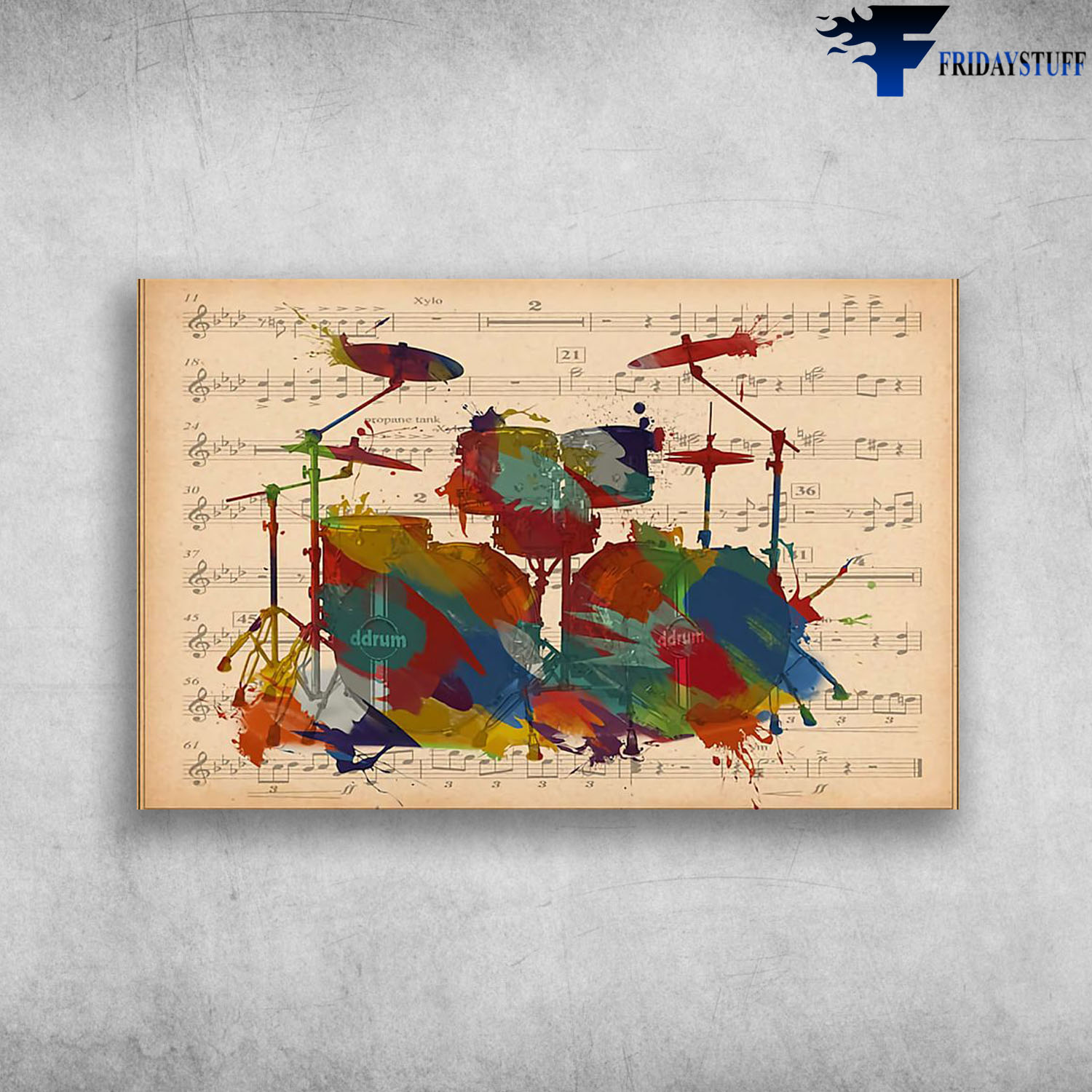 Drum On Sheet Music Background Painting Drum Musical Instrument Colorful Drum