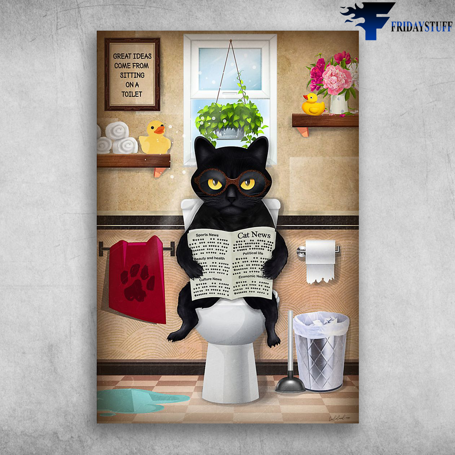 Funny Black Cat Read Newspaper In Toilet Great Ideas Come From Sitting On A Toilet