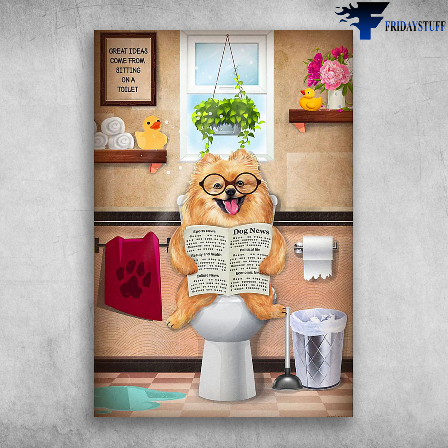 Funny Cute Dog Read Newspaper In Toilet Great Ideas Come From Sitting On A Toilet