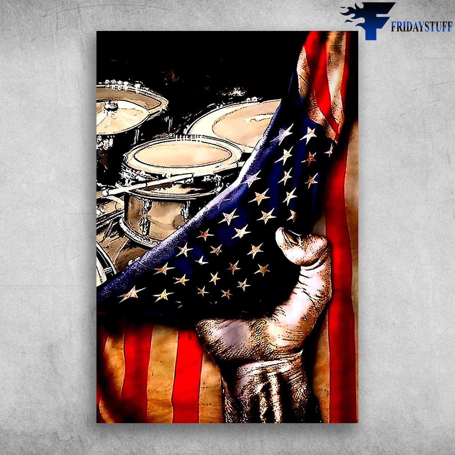 Painting Drum Instrument Marine Corps Emblem With American Flag