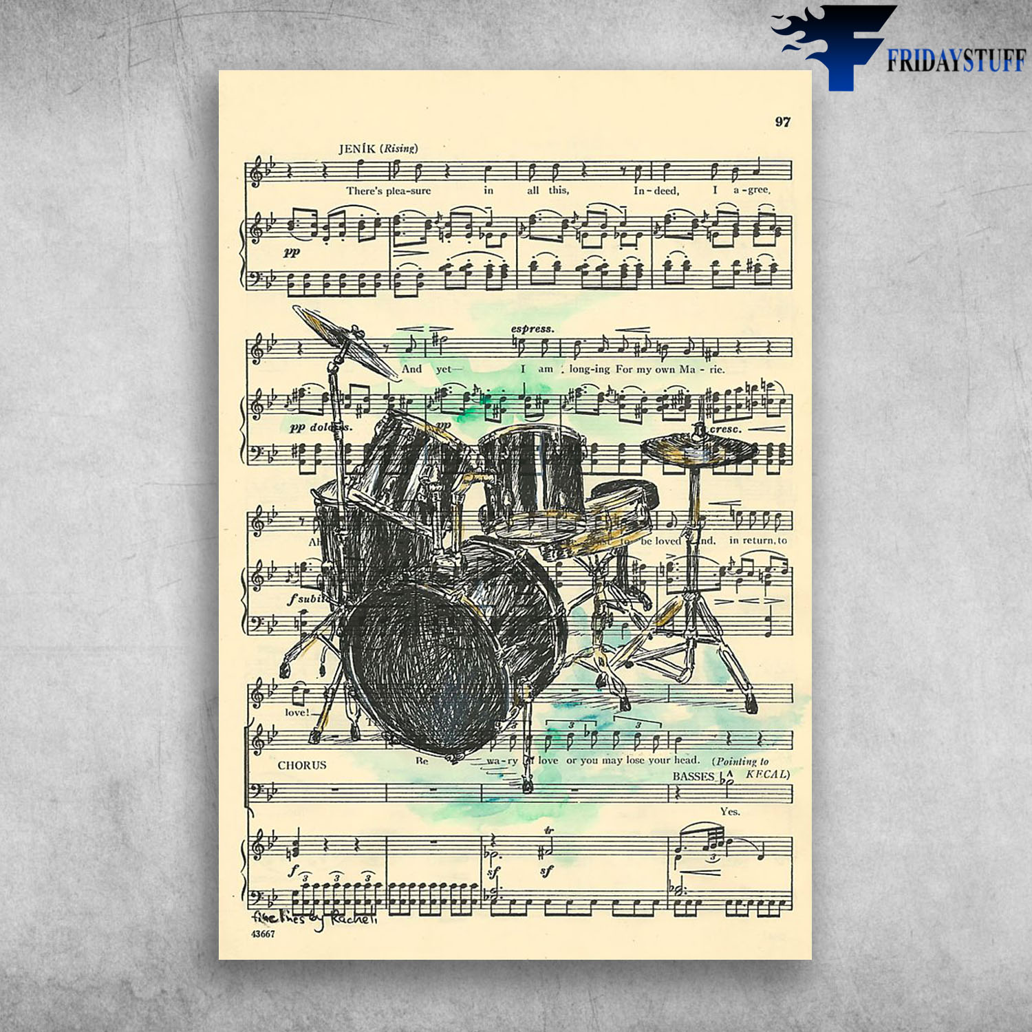Painting Drum Musical Instrument On Sheet Music