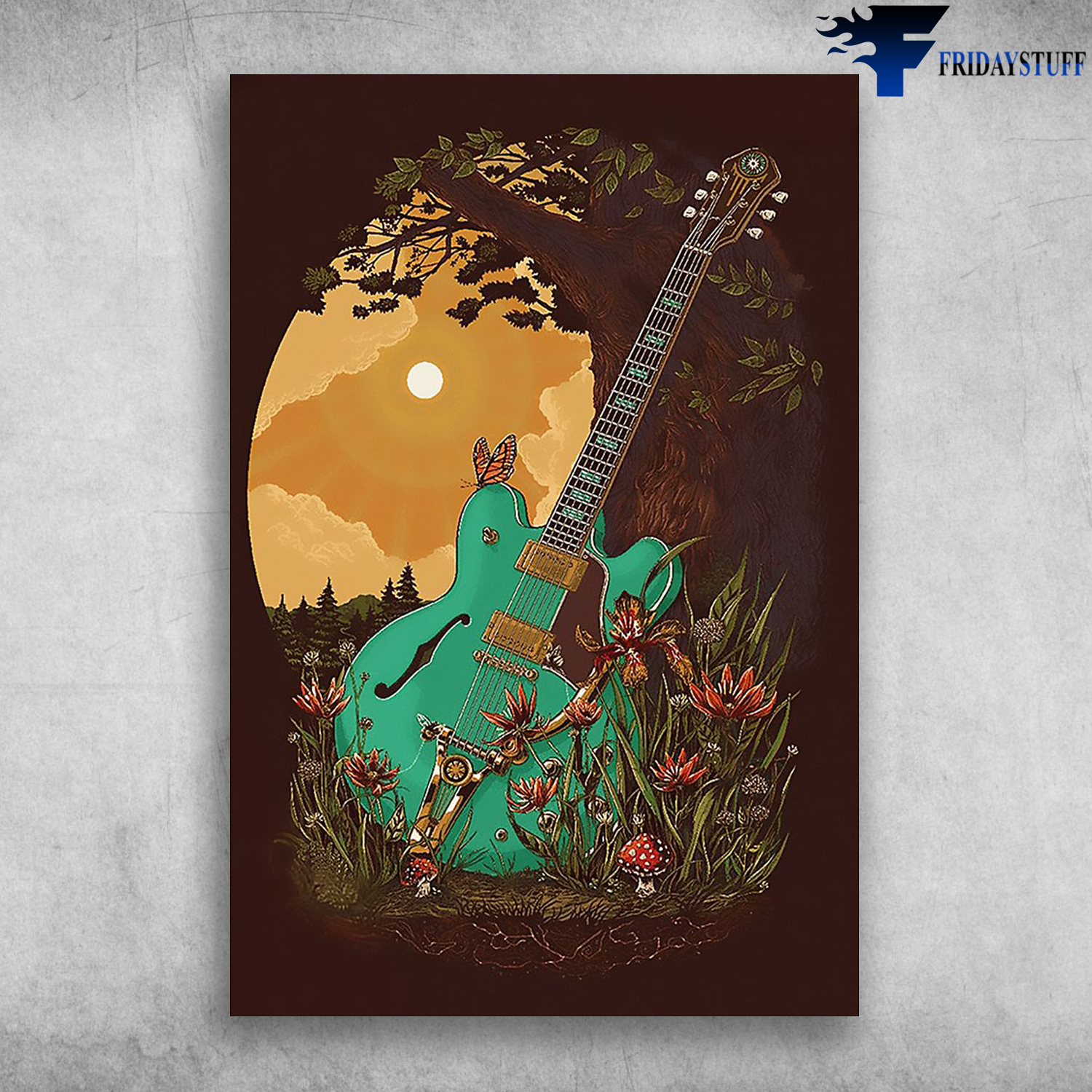 Romantic Scene With Electric Guitar Instrument Guitar And Tree
