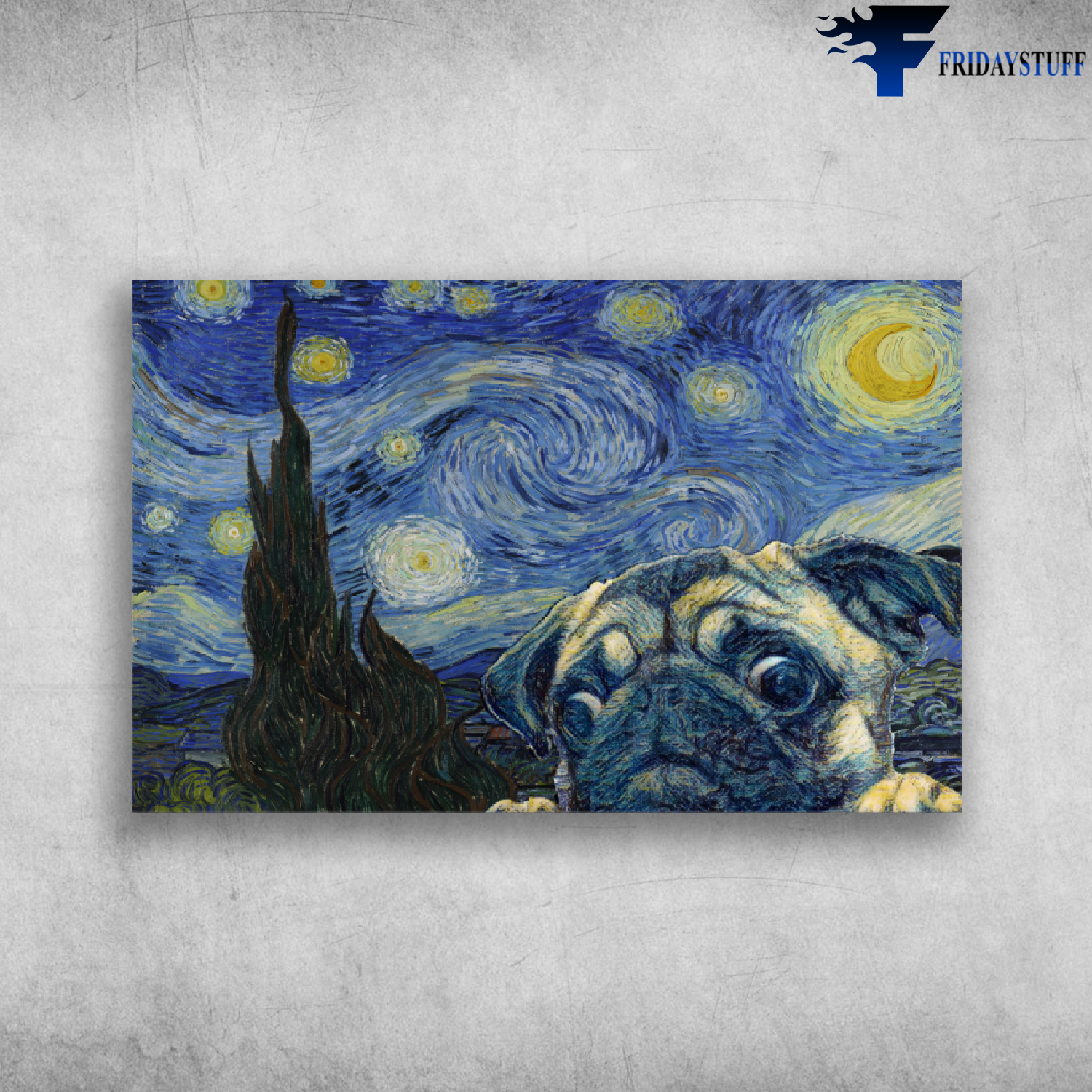 Starry Night With Pug Dog Van Gogh