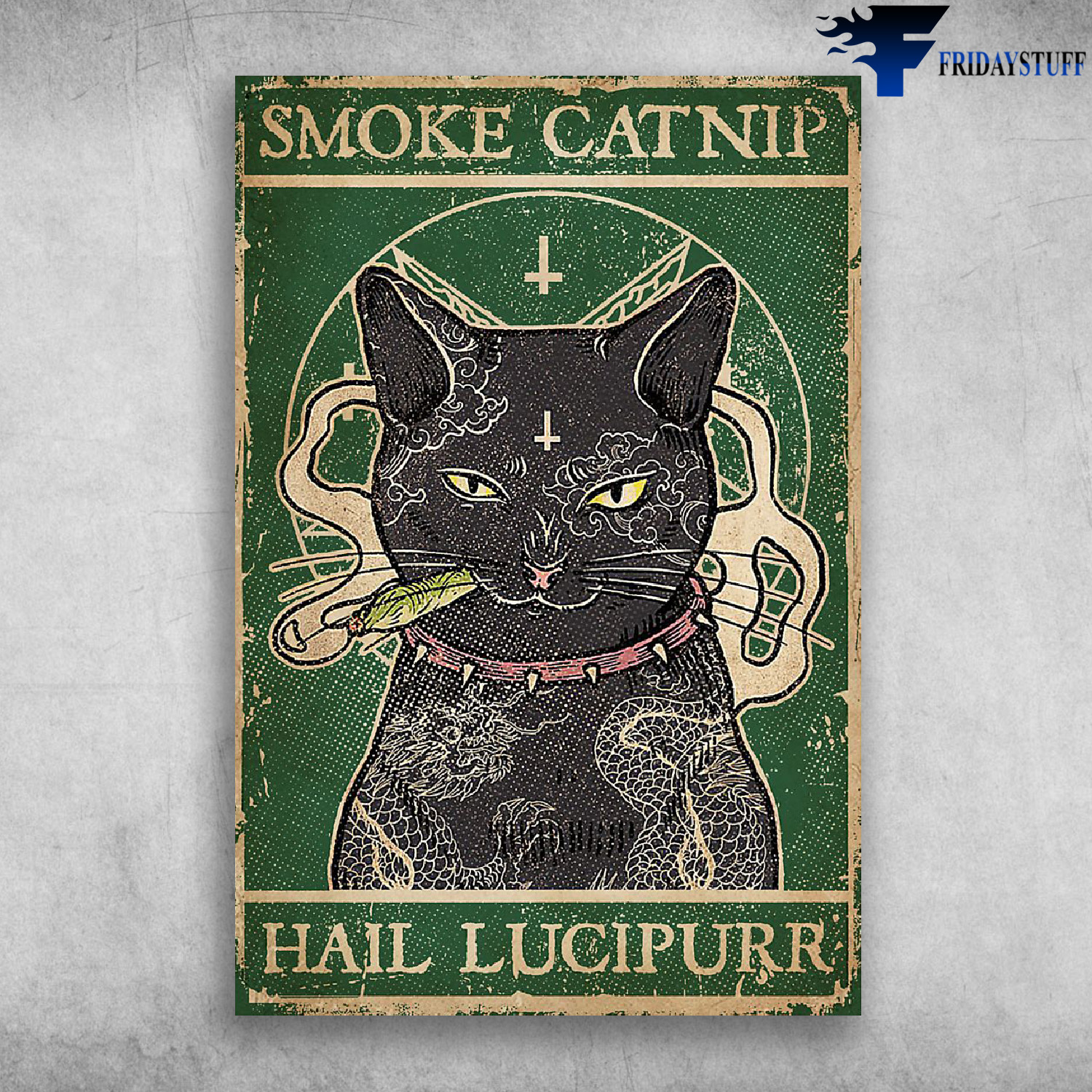 Smoke Catnip Hail Lucipurr- Black Cat Tattoos Smoking