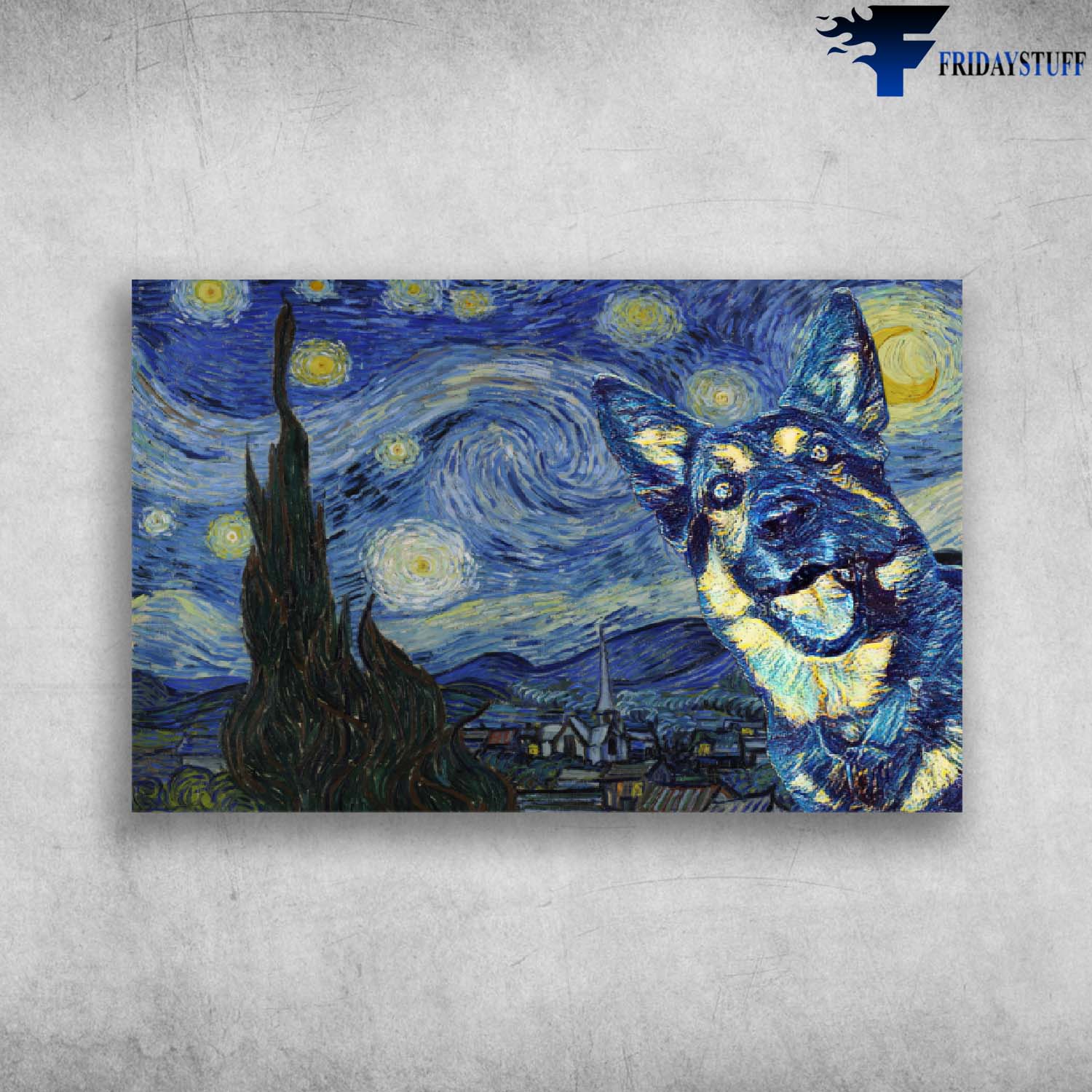 Starry Night With German Shepherd Dog Style Vicent Van Gogh